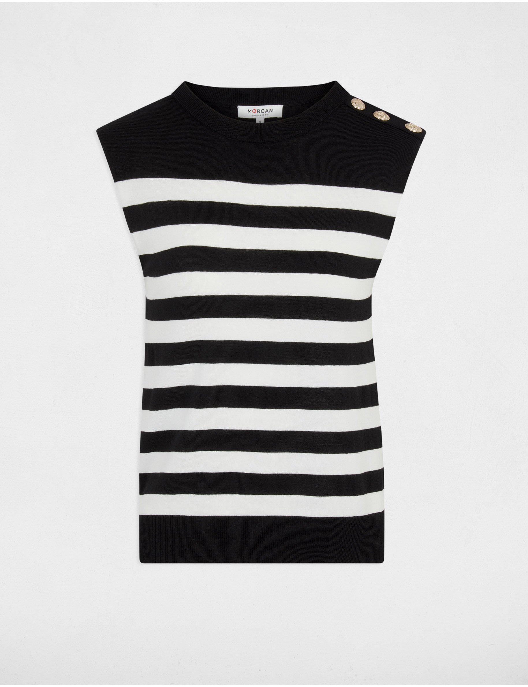 pull sans manches raye noir femme Pull sans manches rayé noir femme