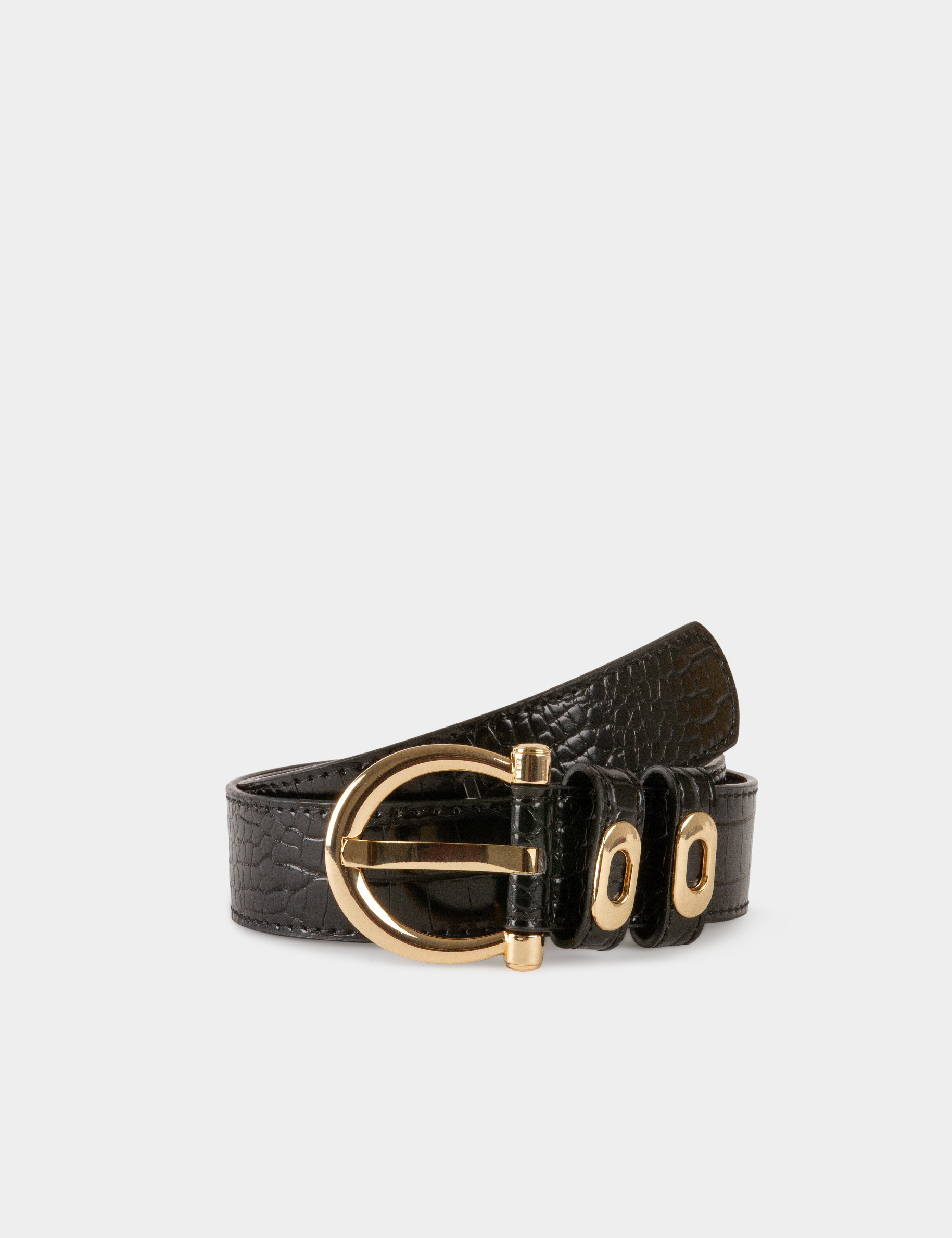 Belt with croc effect black ladies'