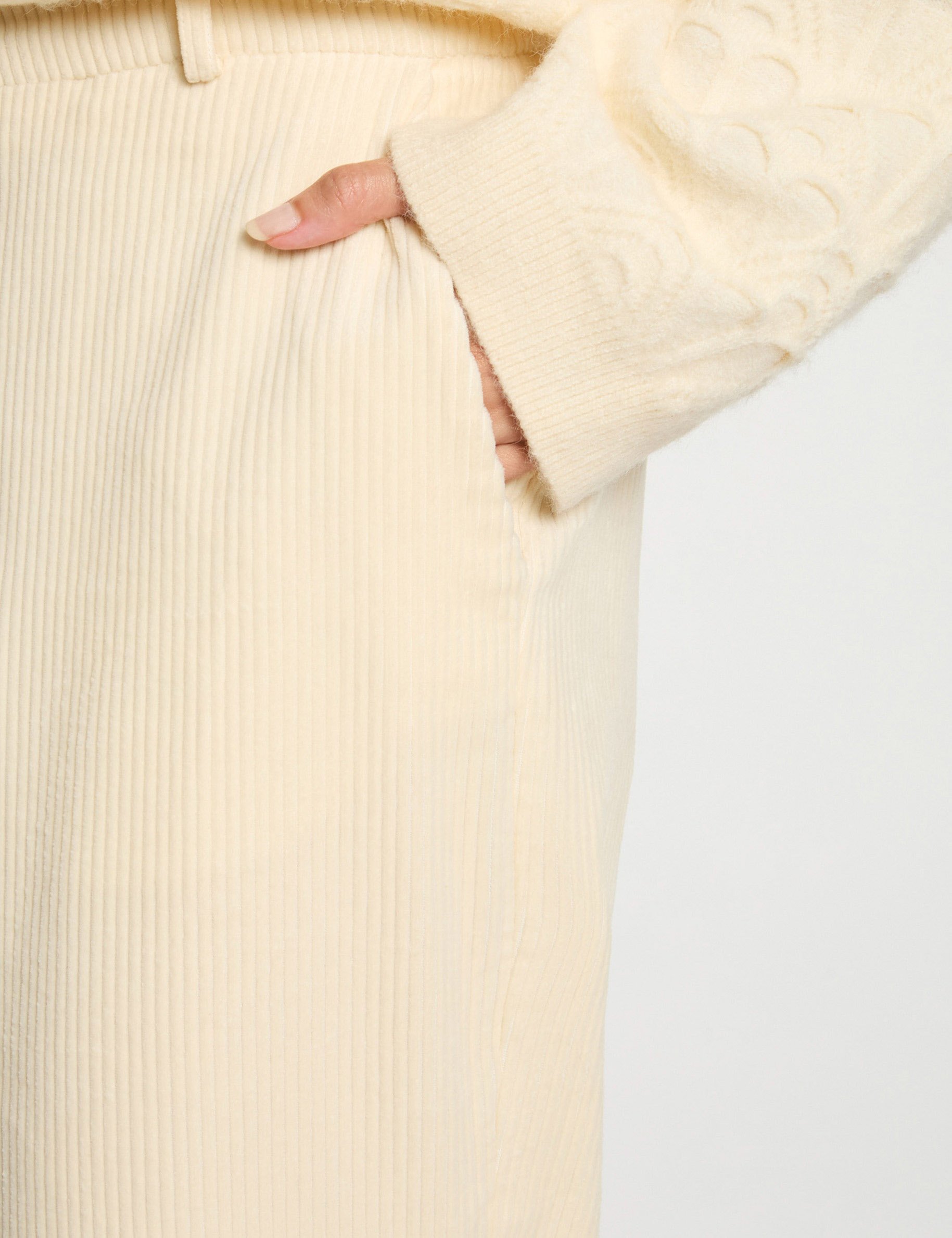 Wide-leg velvet trousers ecru women