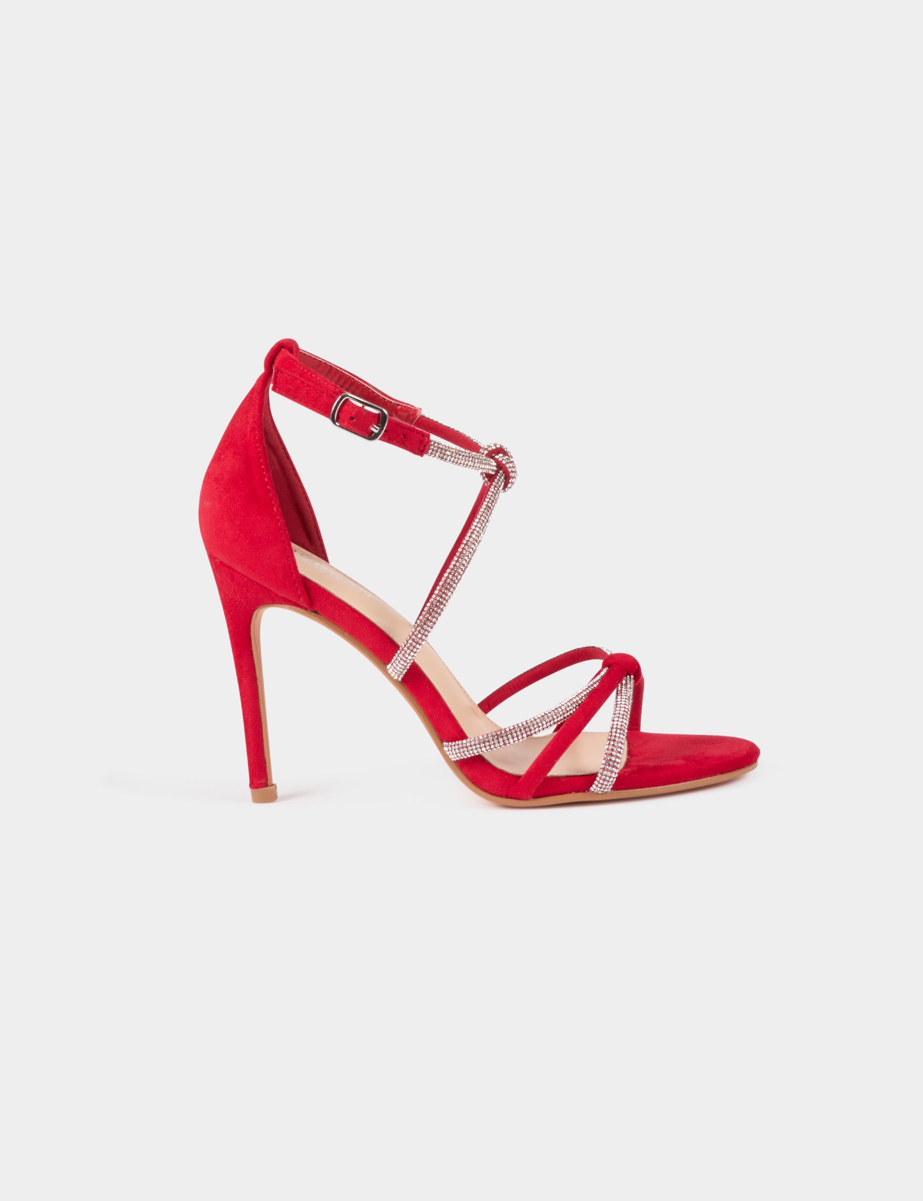 Sandals with heels and rhinestones red women