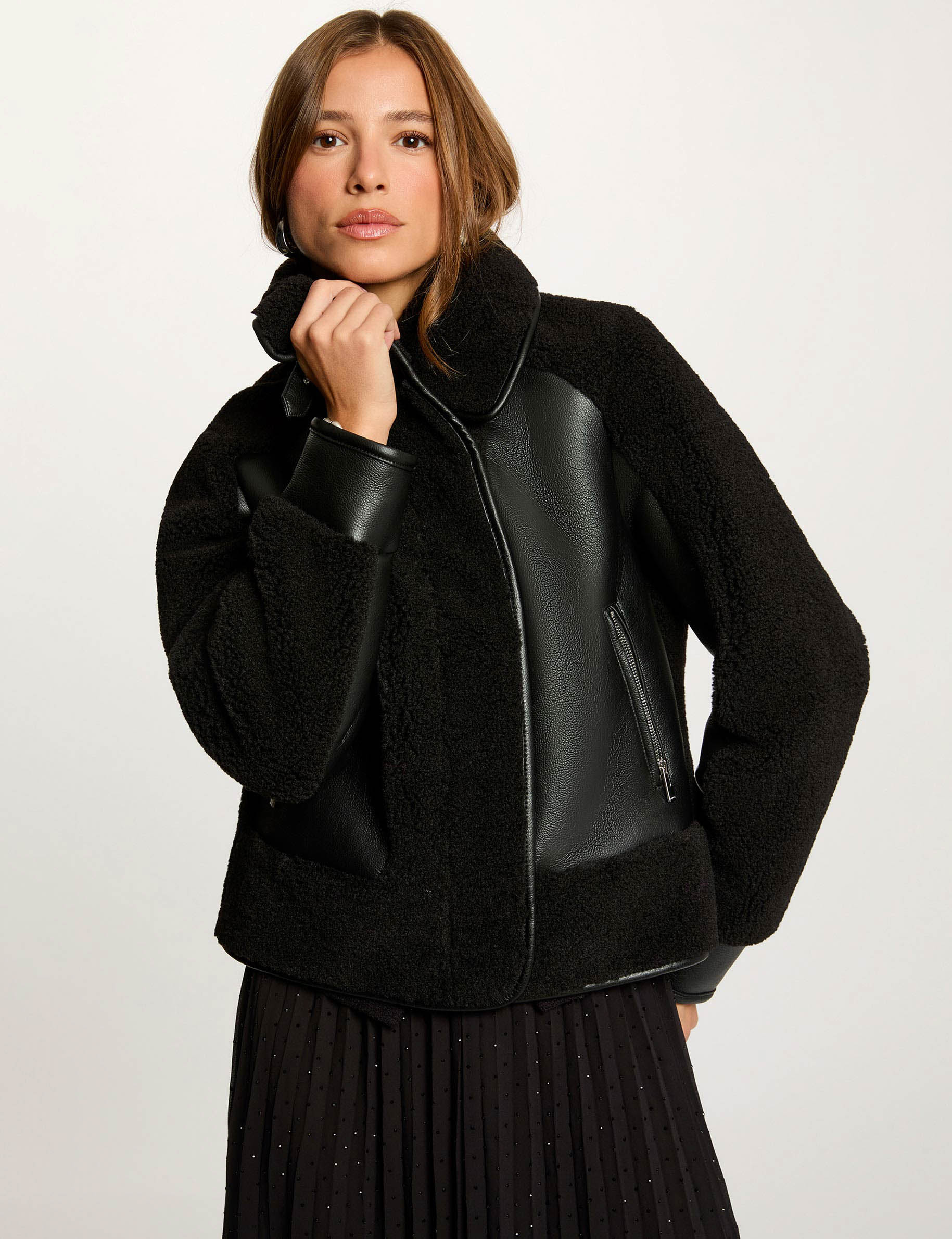 short coat with tailored collar black women Short coat with tailored collar black women