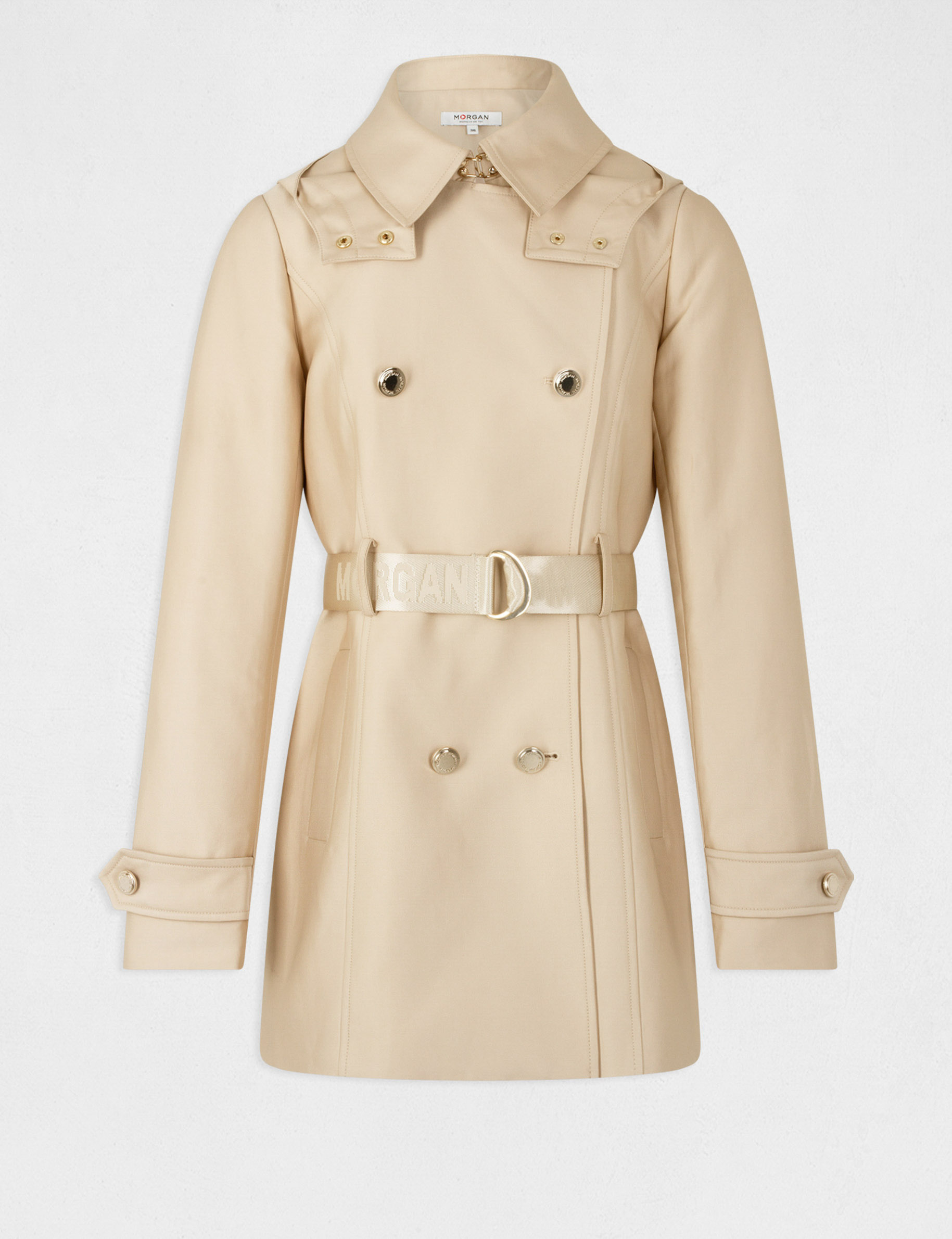 Straight belted trenchcoat with hood beige ladies'