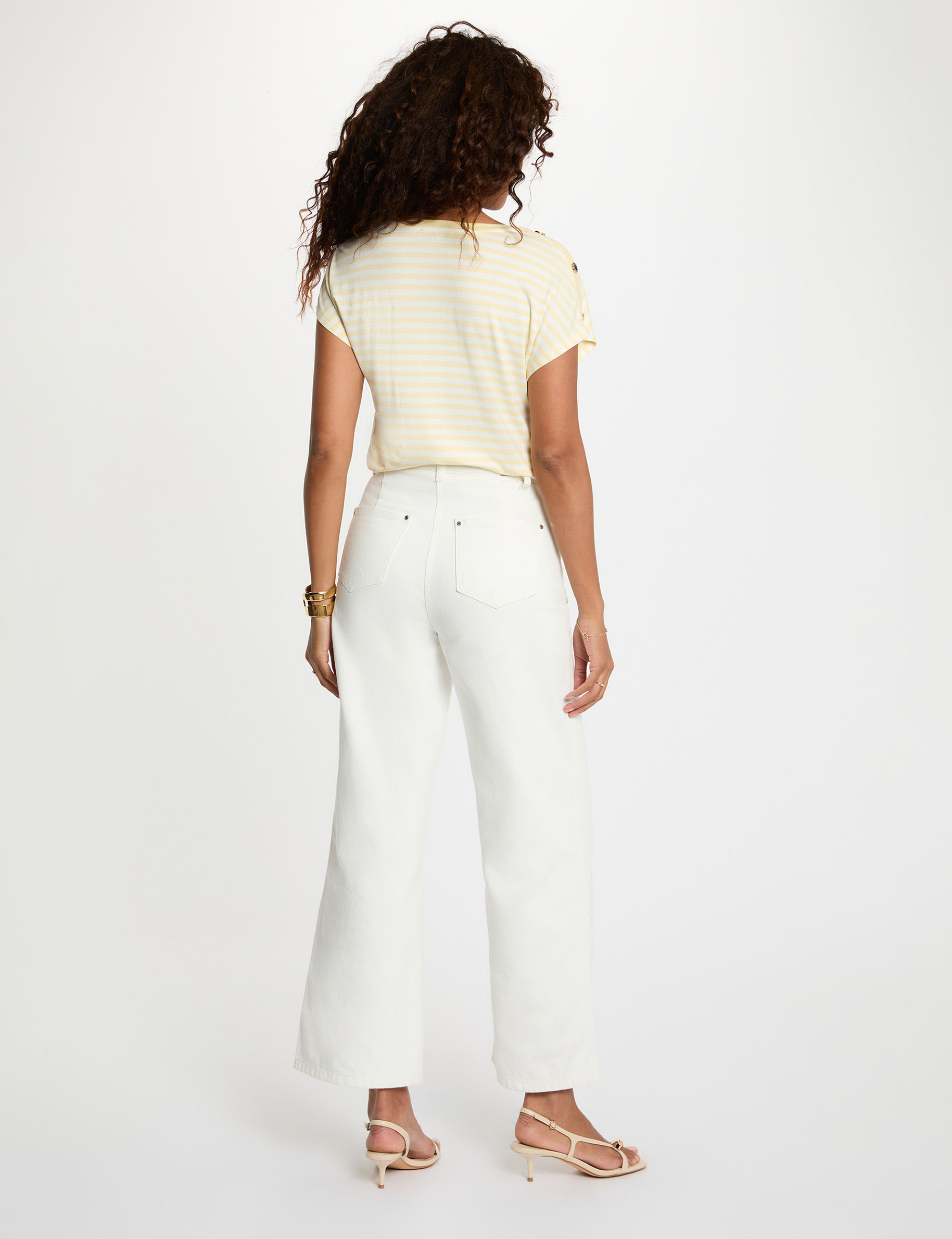 Striped v-neck t-shirt pastel yellow women