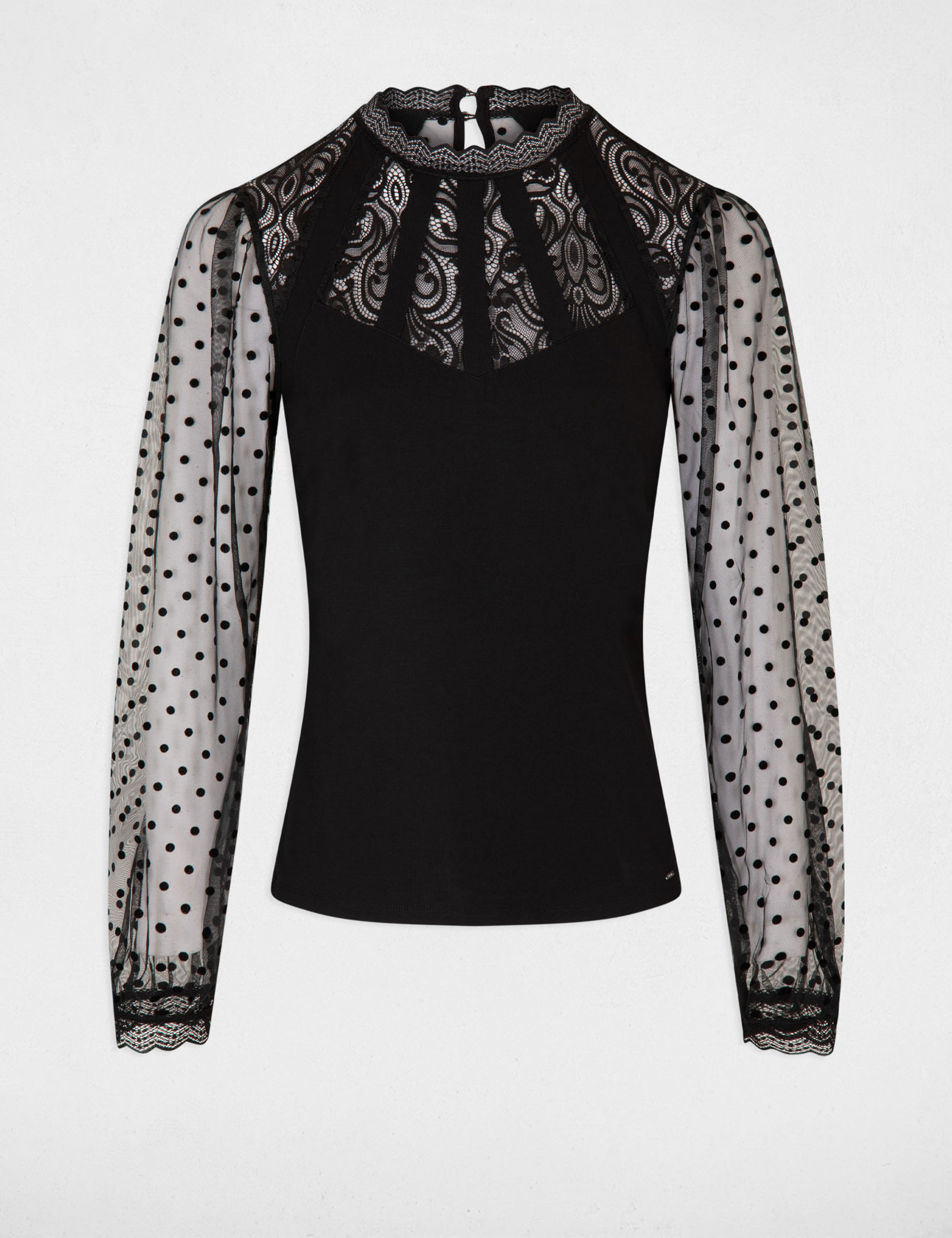 Long-sleeved t-shirt with lace black ladies'