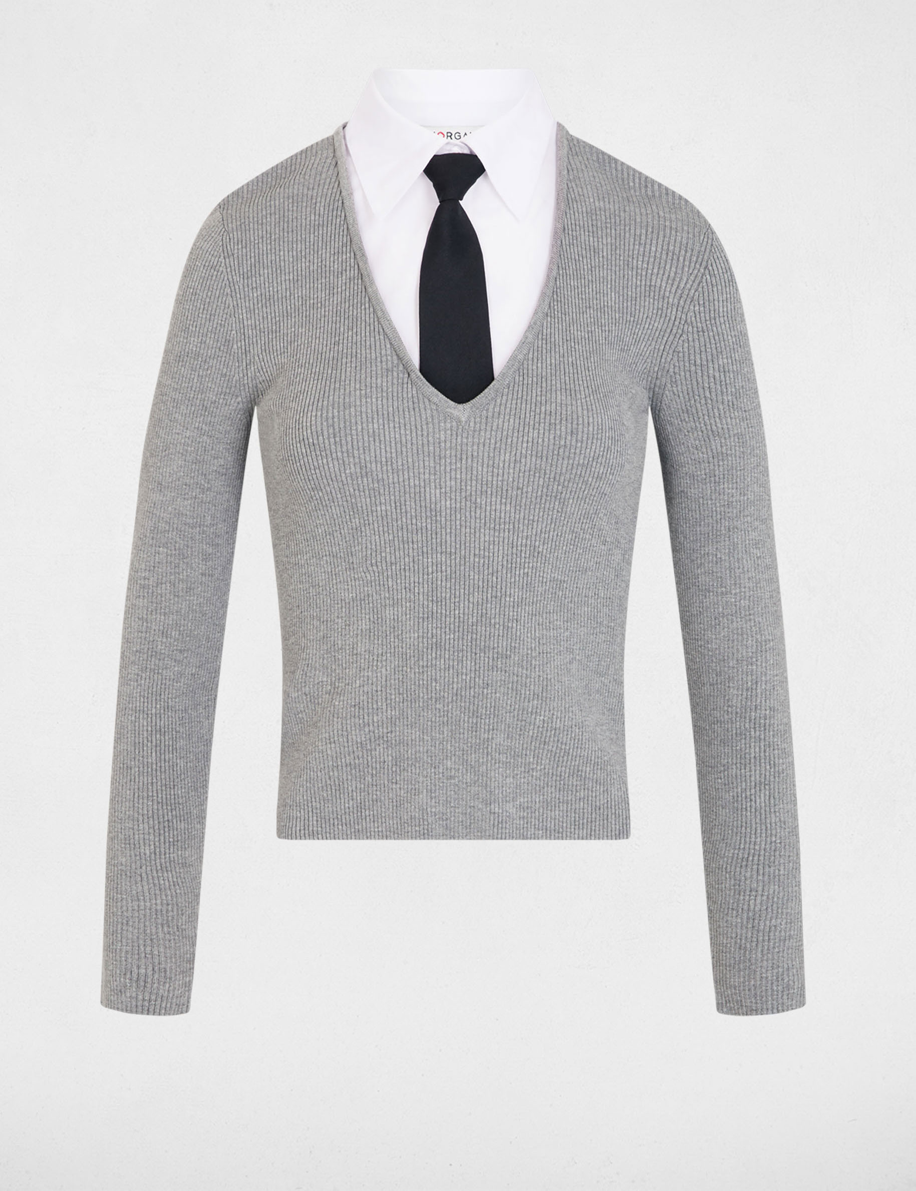 2-in-1 sweater with folded collar light grey women