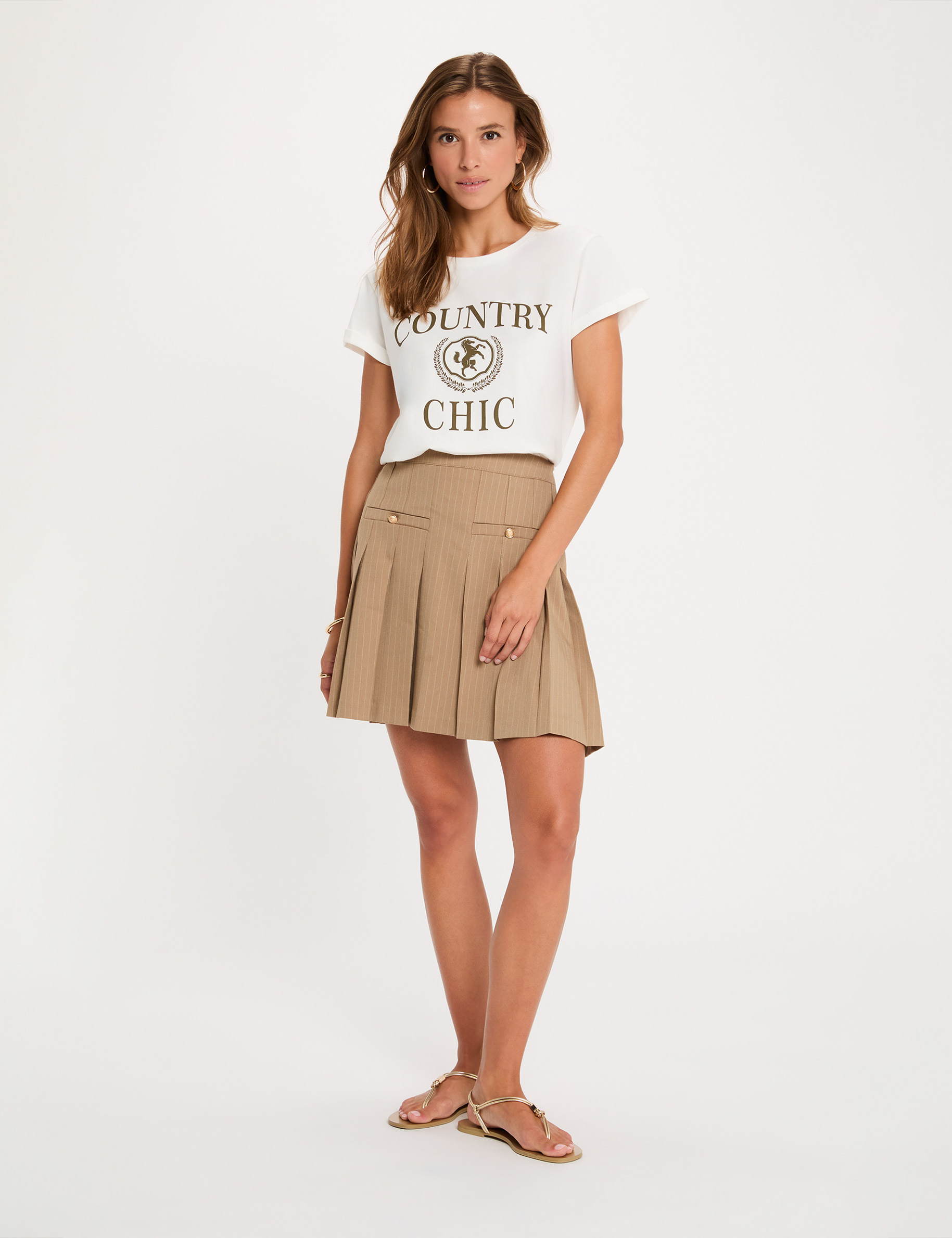 Pleated short skirt taupe women