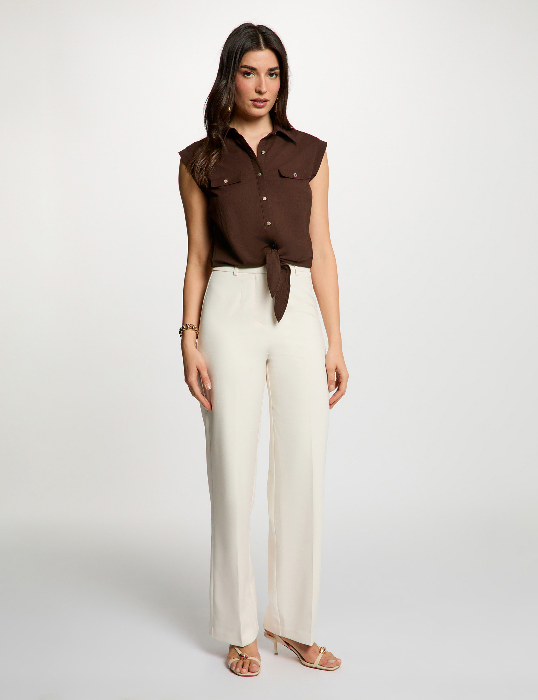 Sleeveless blouse dark brown women