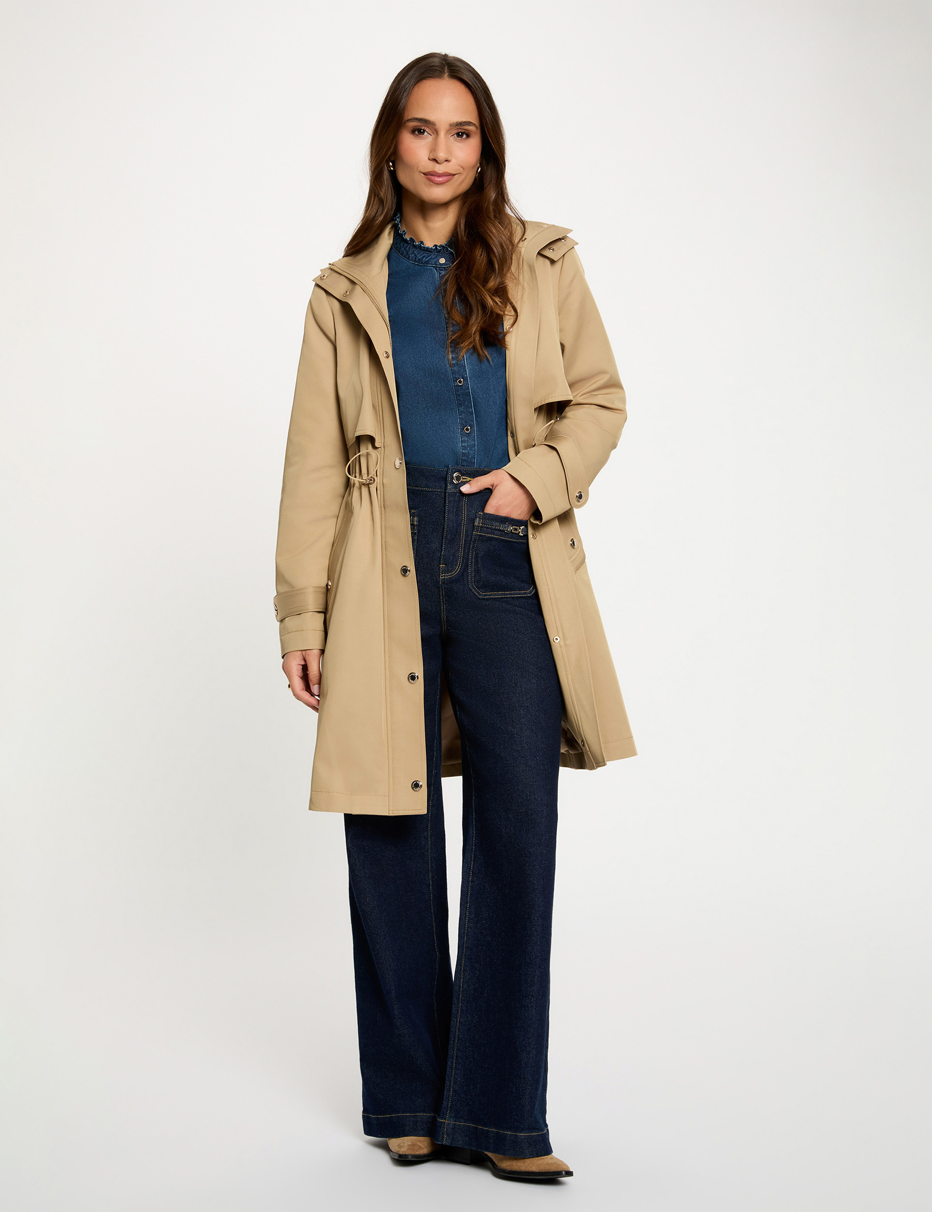 Long parka with high neck beige women