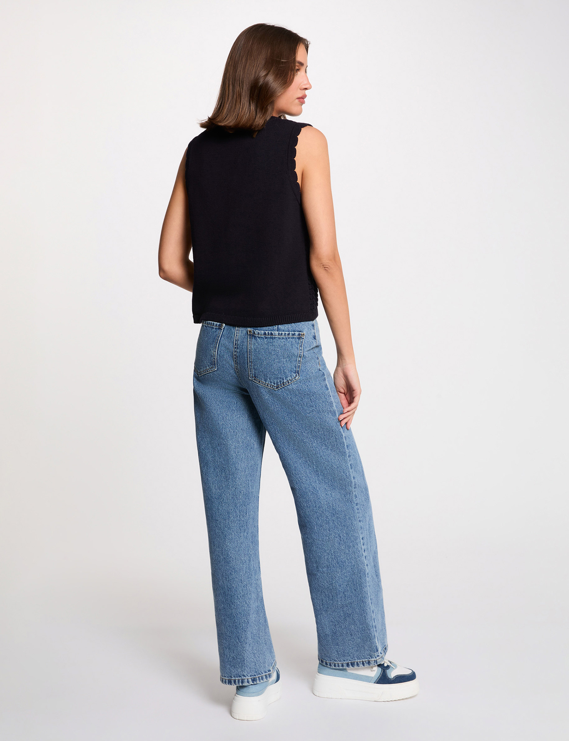 Sleeveless openwork cardigan navy blue women