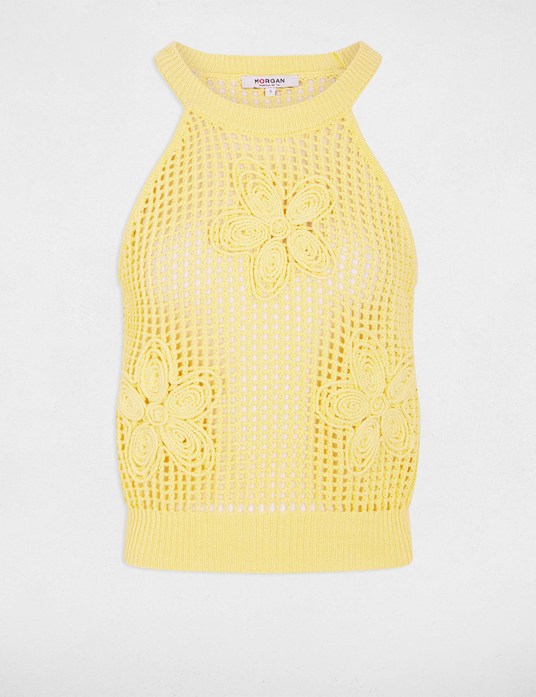 Fitted round neck tank top light yellow women