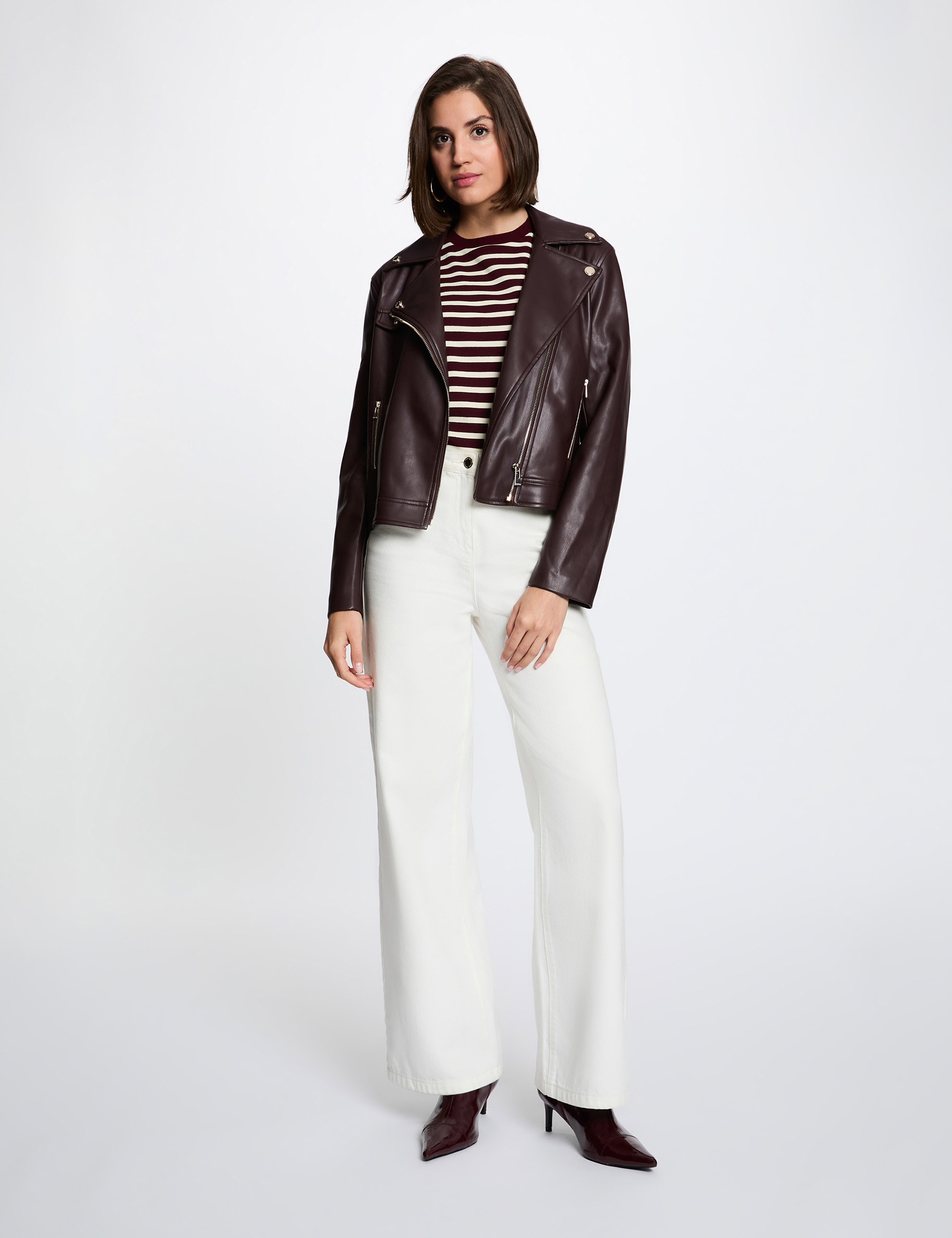 Fitted faux leather jacket bordeaux women