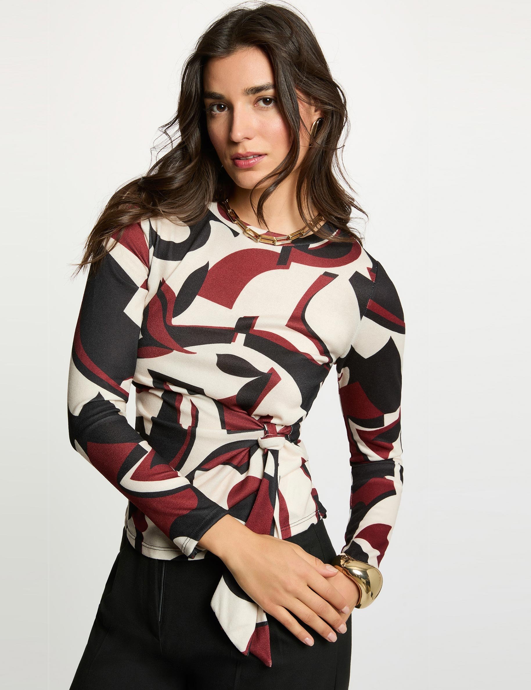 Knotted round neck t-shirt multicolor women