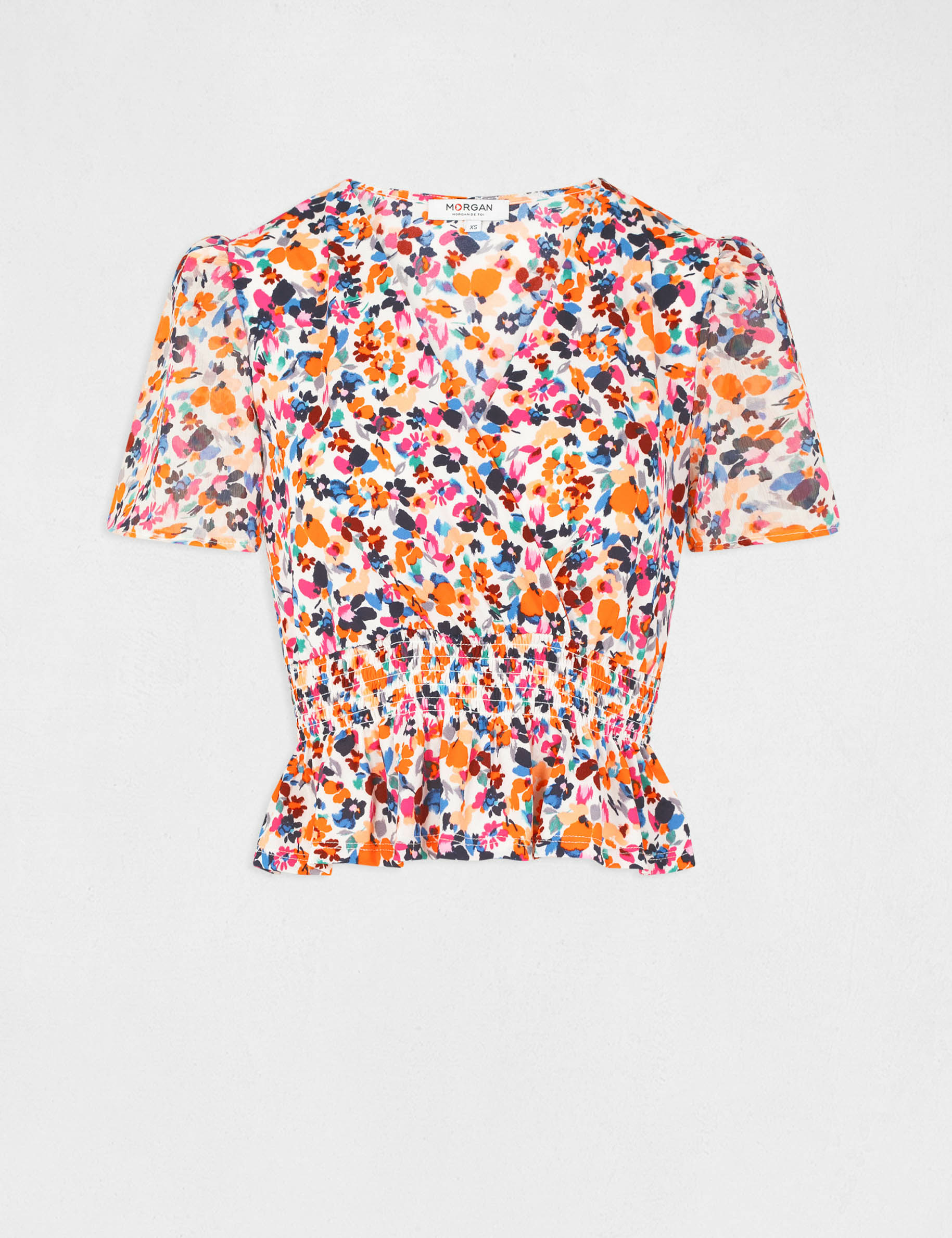 Short-sleeved t-shirt floral print ecru ladies'