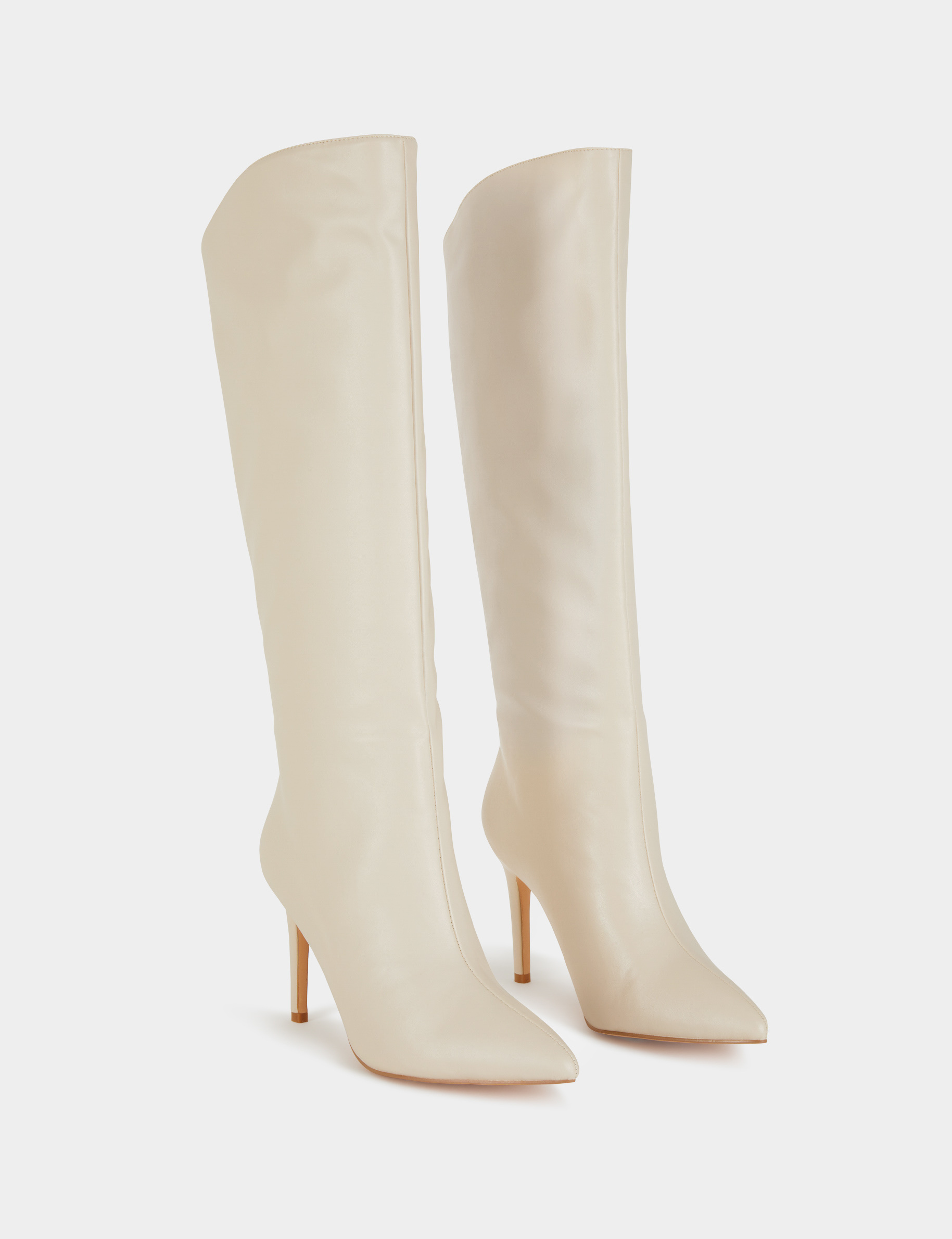 Bottes hautes à talons aiguilles ivoire femme