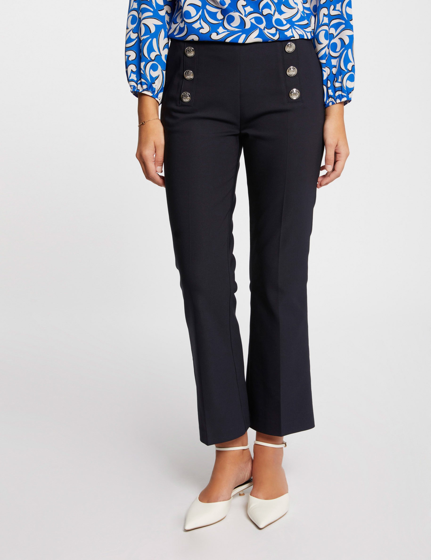 Flare trousers with buttons navy women