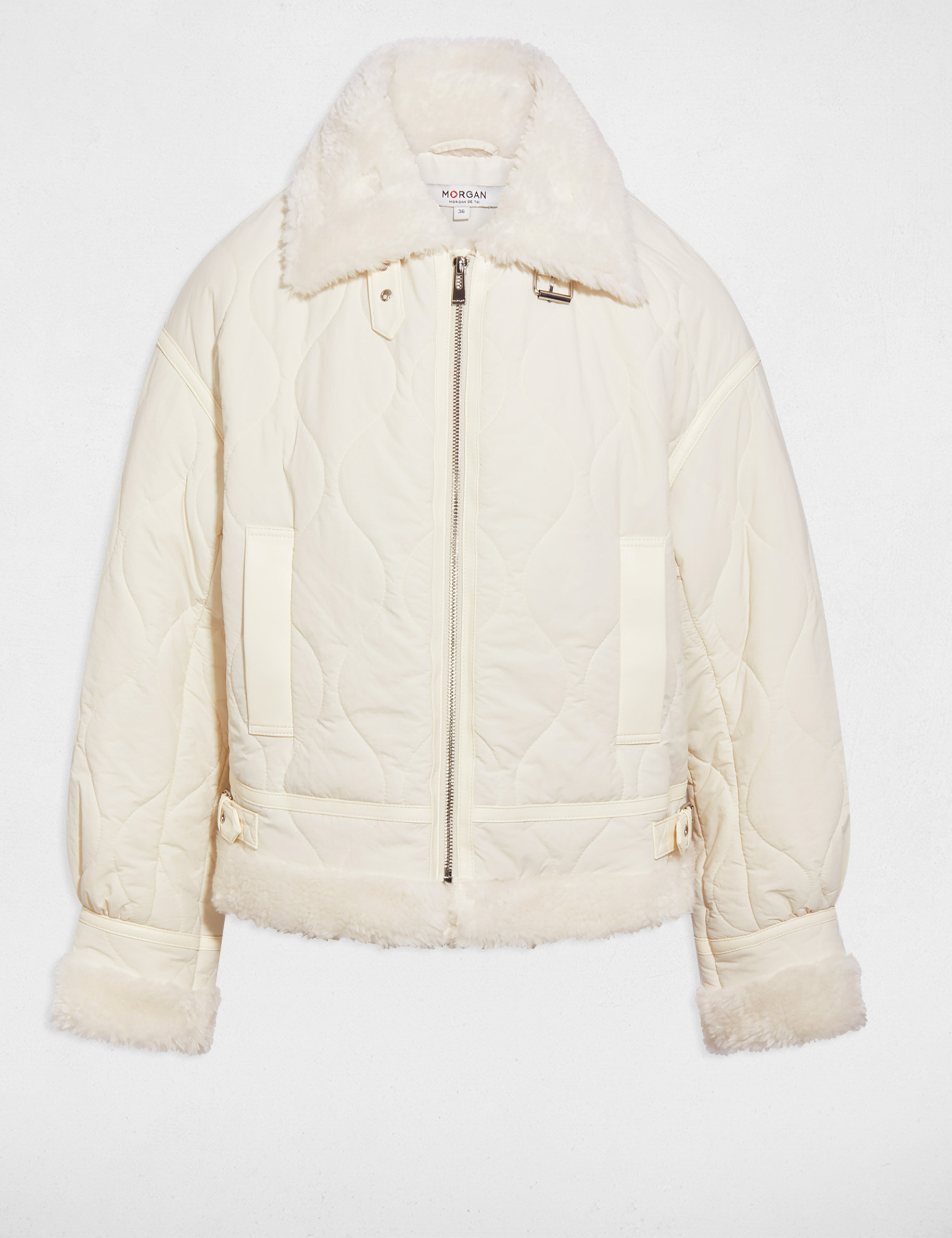 Fitted short puffer jacket ivory women