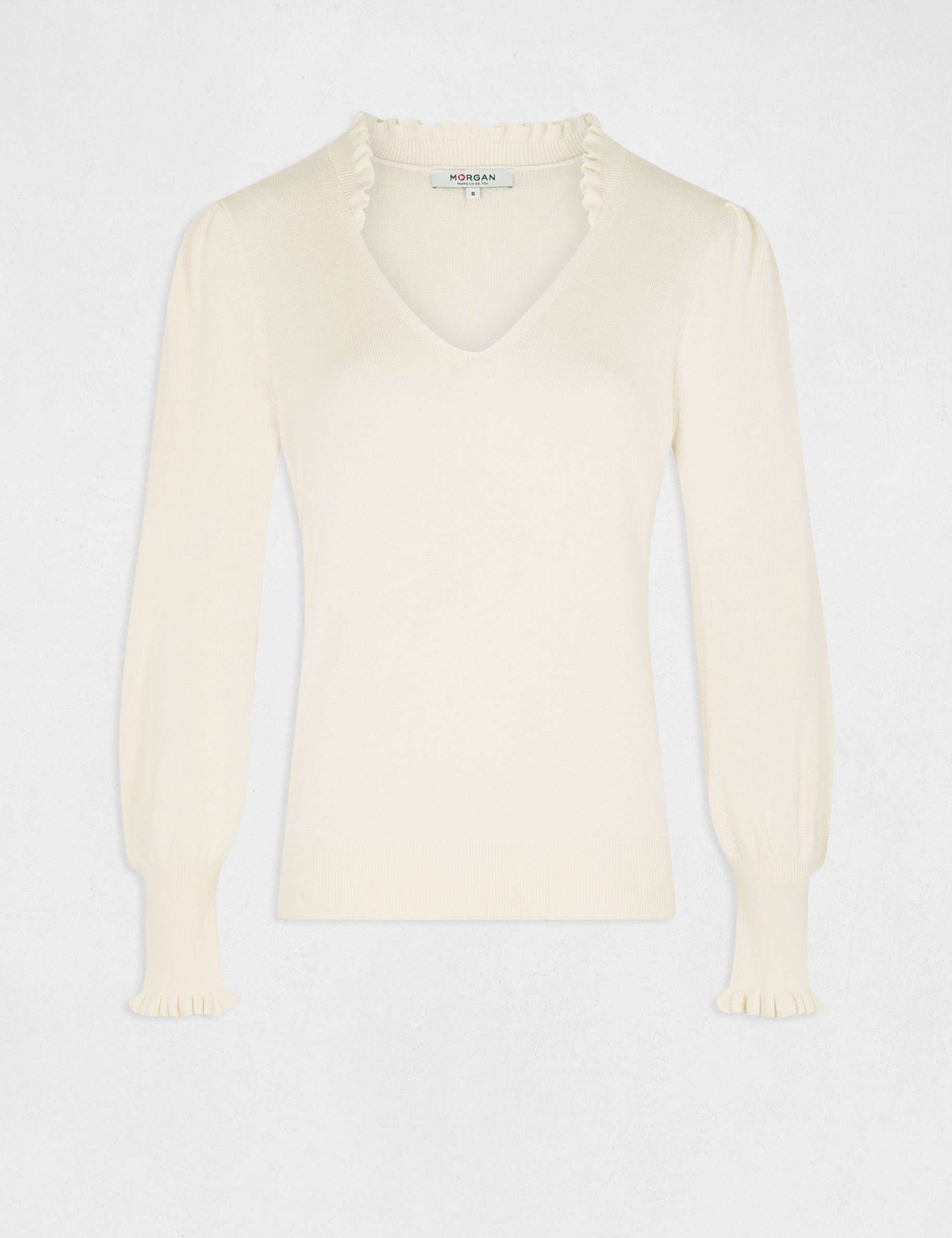 Long-sleeved jumper with ruffles ivory ladies'