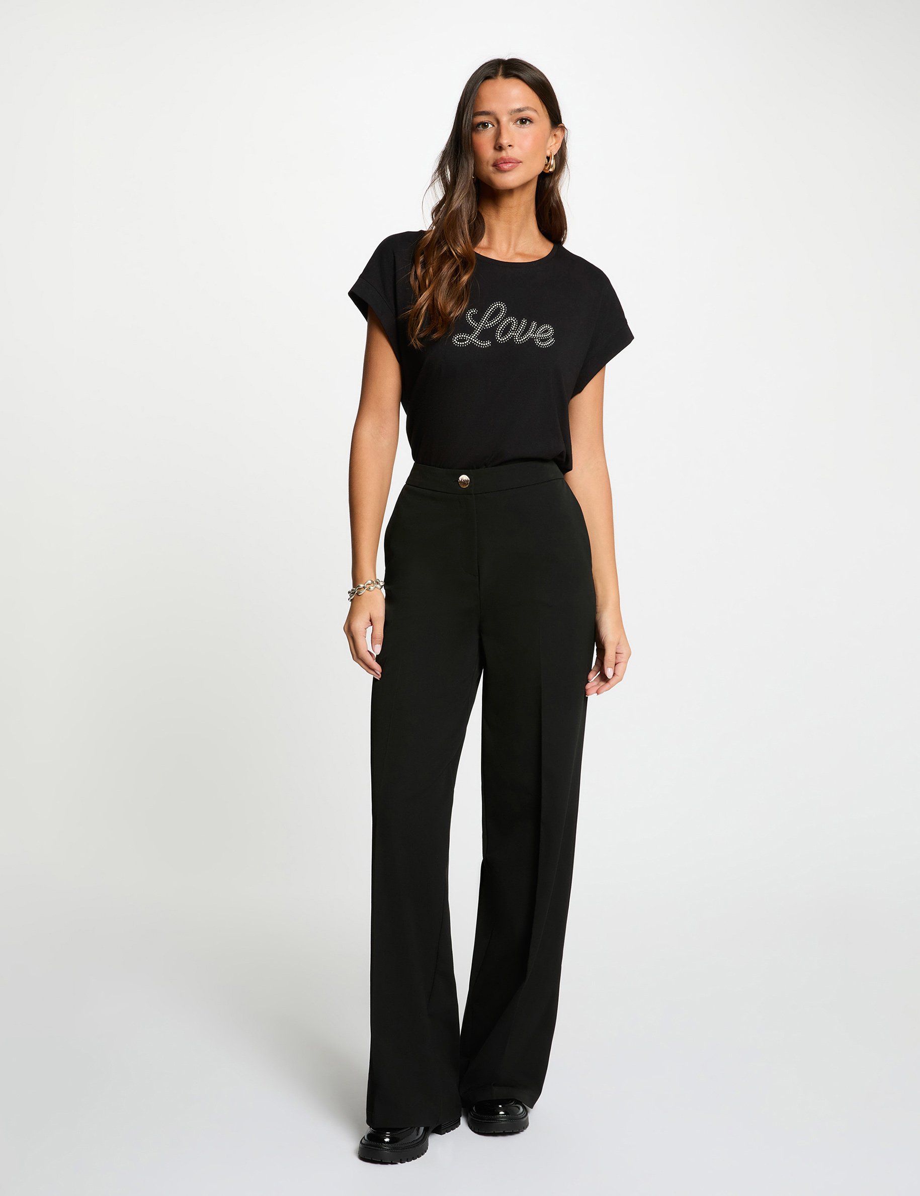 v neck t shirt with rhinestones black women V-neck t-shirt with rhinestones black women
