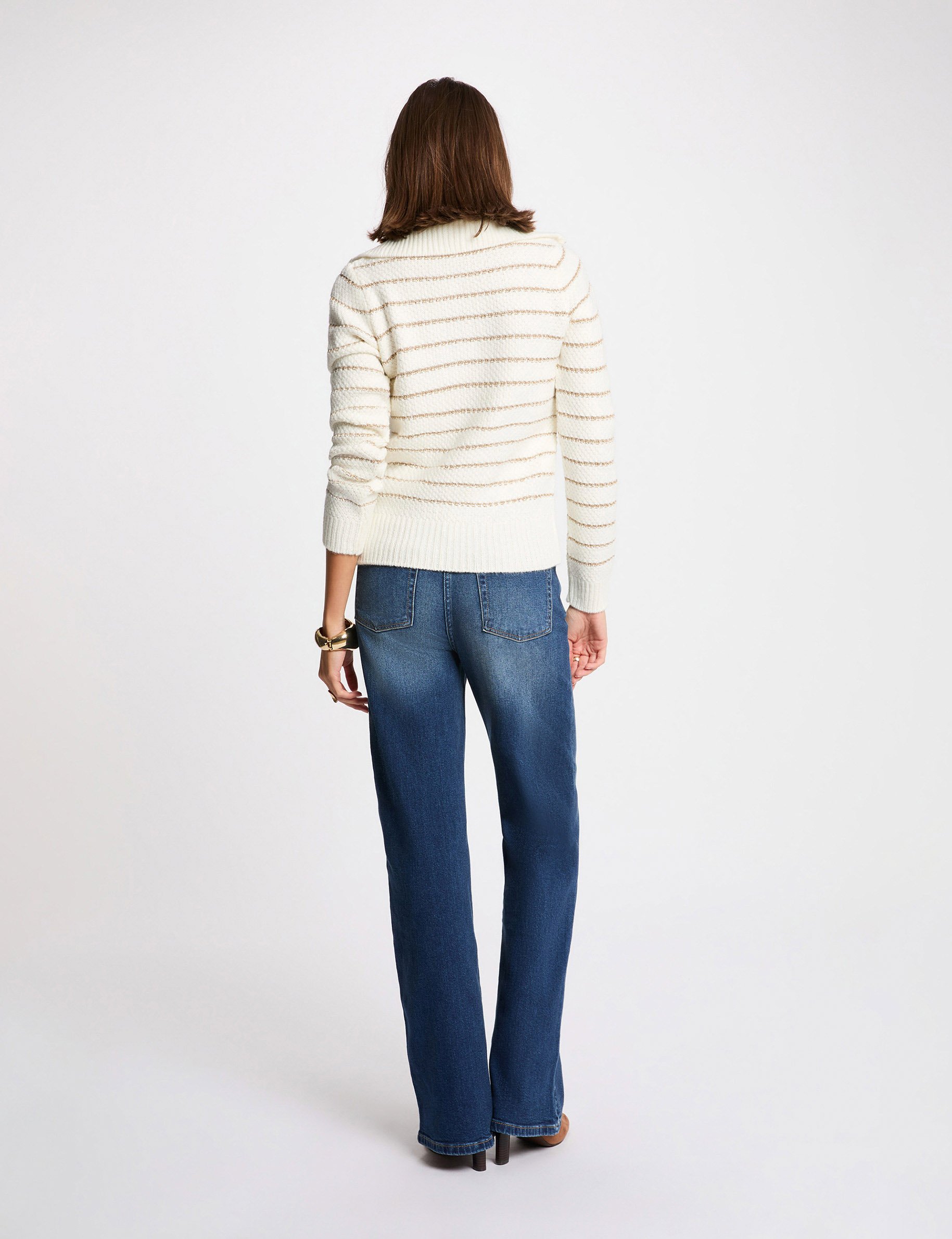 Sweater with a high neck zip fastening ivory women