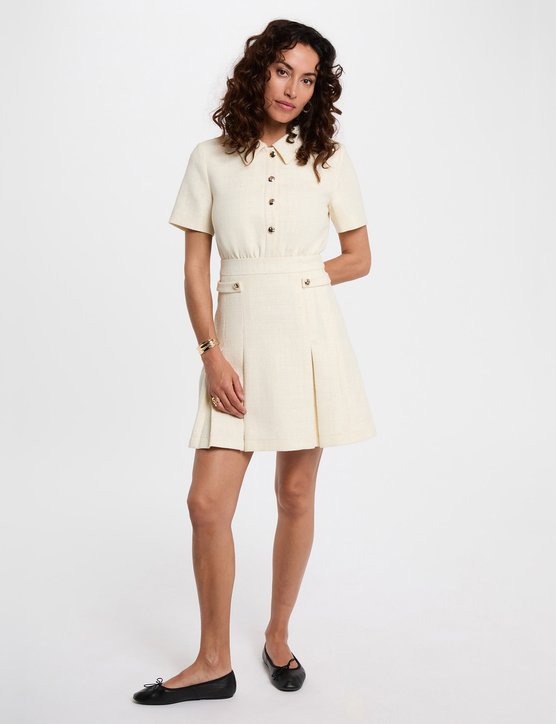 robe tweed evasee ecru femme Robe tweed évasée ecru femme