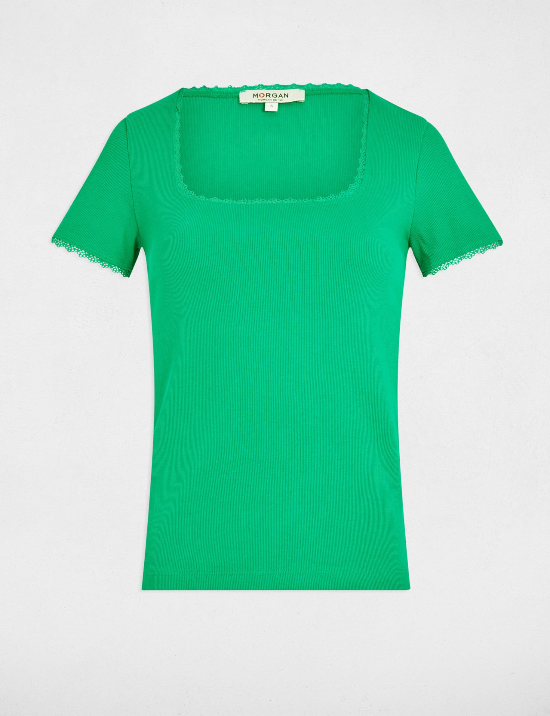 t shirt manches courtes cotele vert emeraude femme T-shirt manches courtes côtelé vert émeraude femme