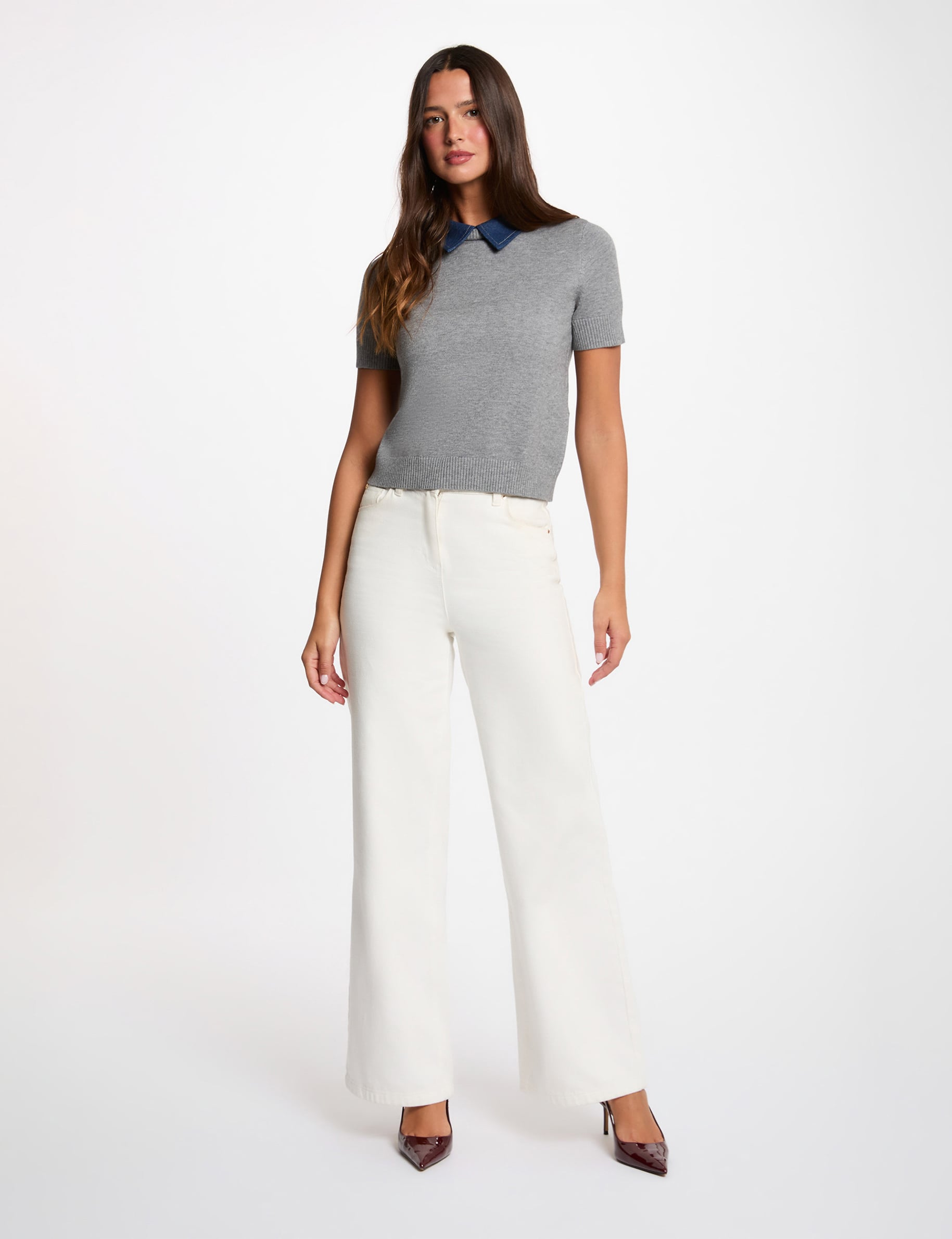 Sweater with a folded collar light grey women