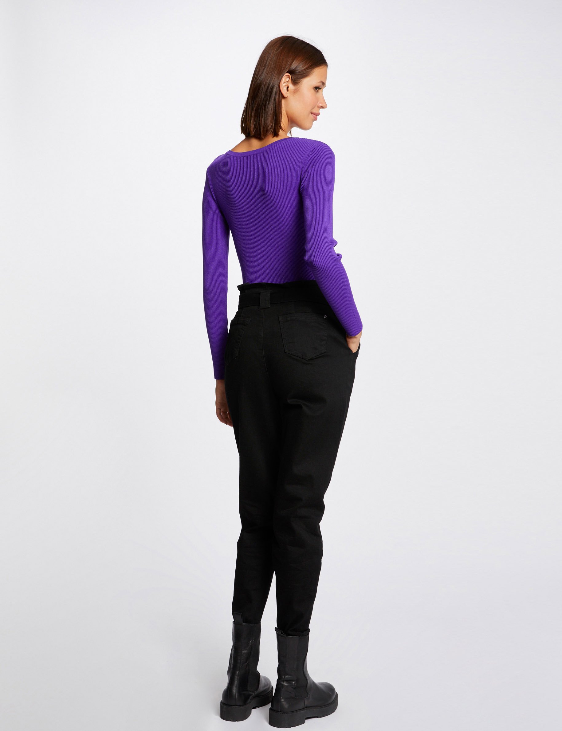 Long-sleeved jumper with U-neck purple ladies'