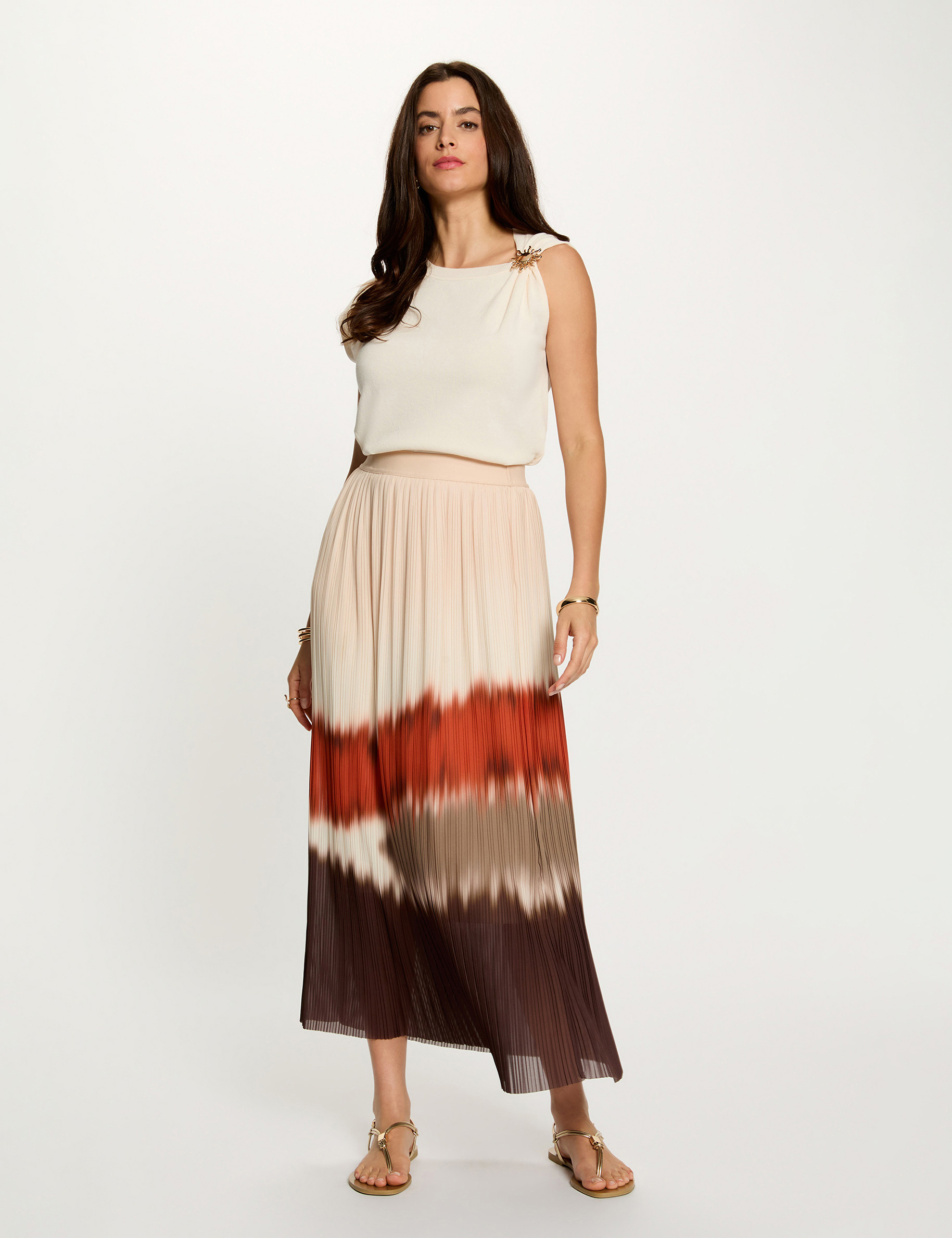Pleated long skirt multicolor women