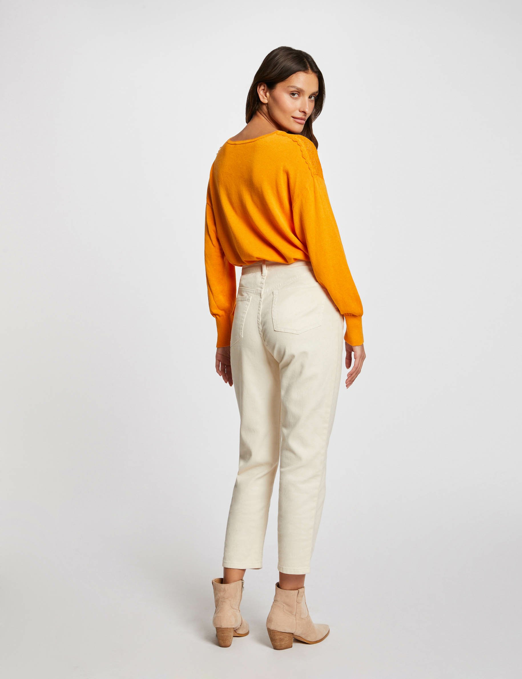 Jumper V-neck and long sleeves orange ladies'