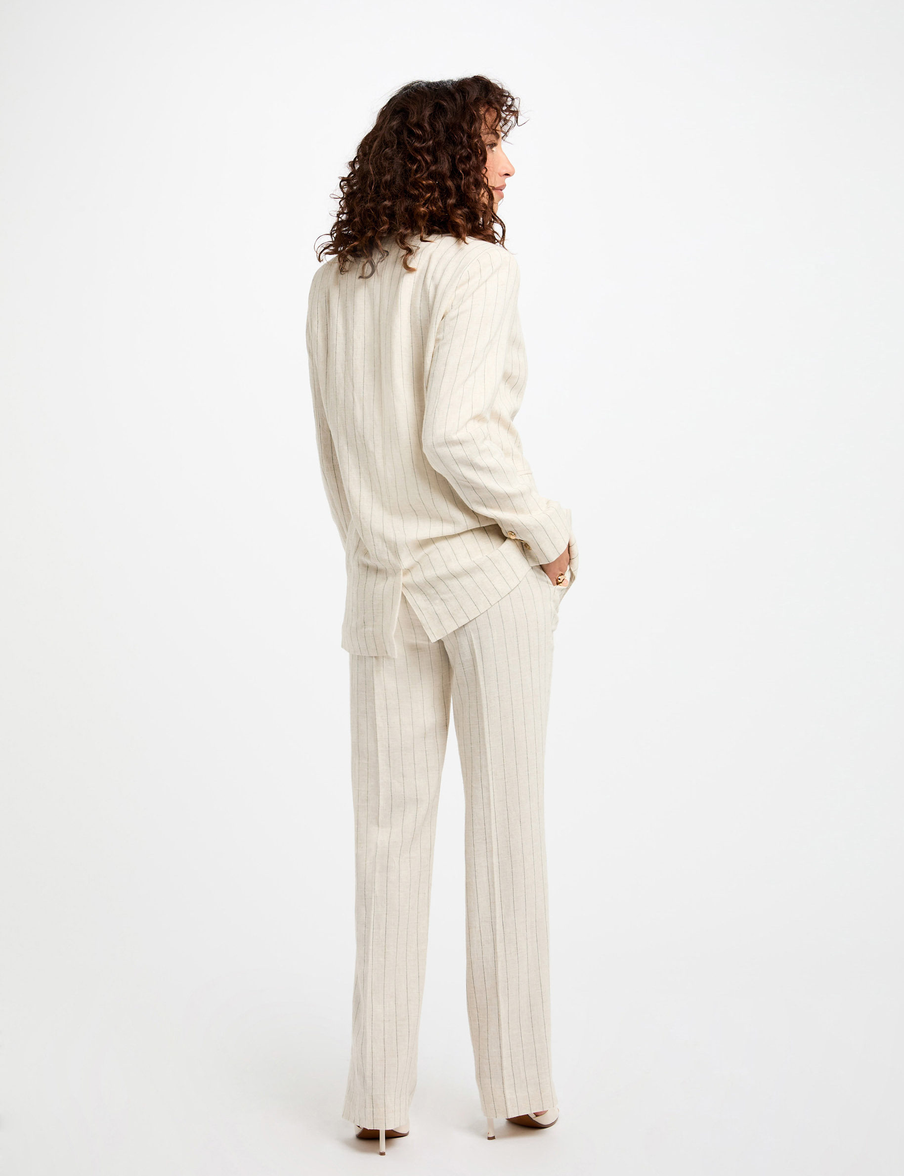 striped wide leg trousers beige women Striped wide leg trousers beige women