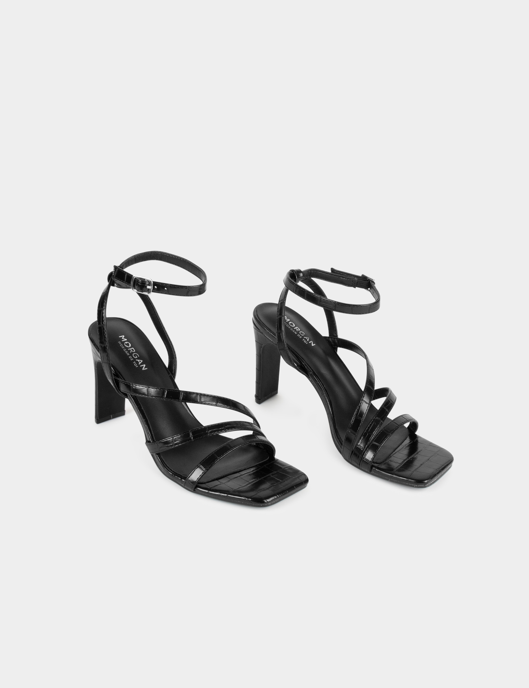 Patent croc sandals with heels black ladies'