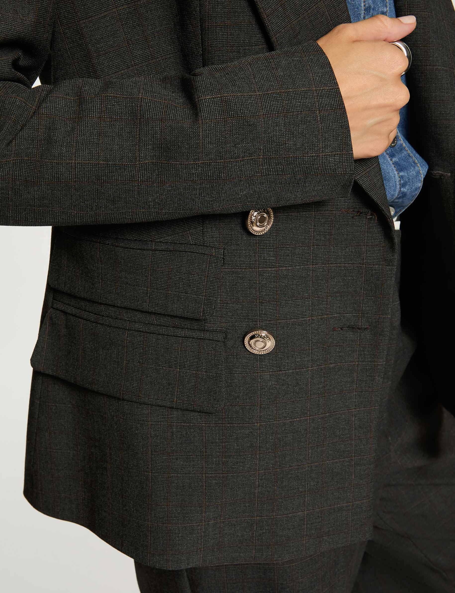 checked straight cut blazer mid grey women Checked straight-cut blazer mid-grey women