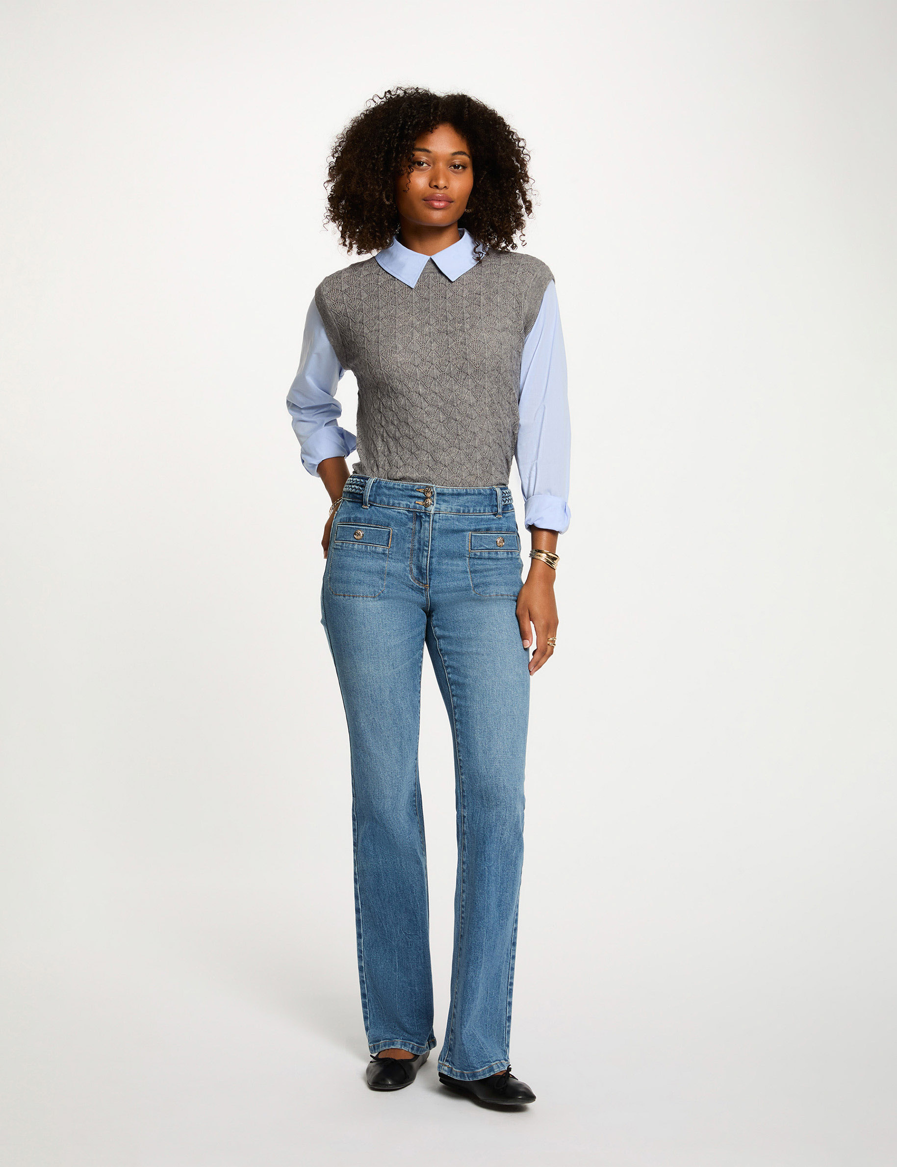 cropped sweater with shirt collar light grey women Cropped sweater with shirt collar light grey women