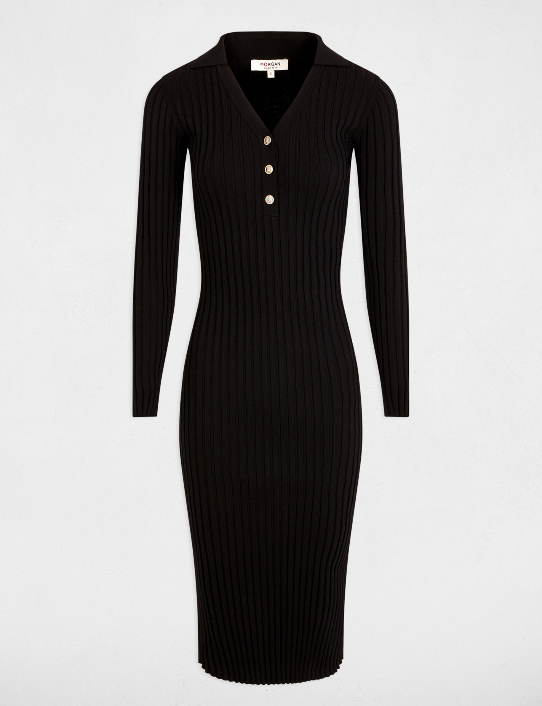 robe tricot ajustee cotelee noir femme Robe tricot ajustée côtelée noir femme