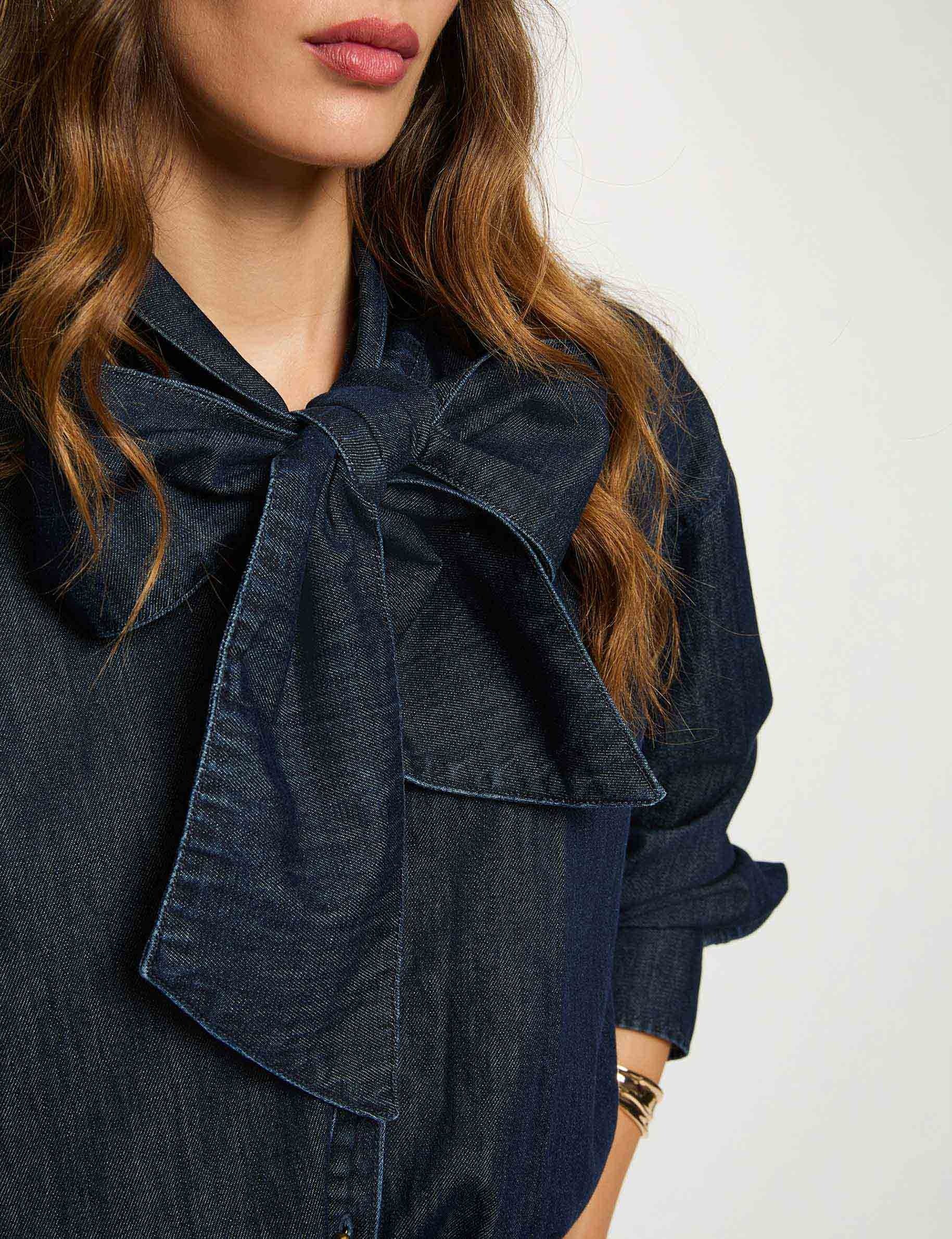 Chemise jean lavallière denim brut femme