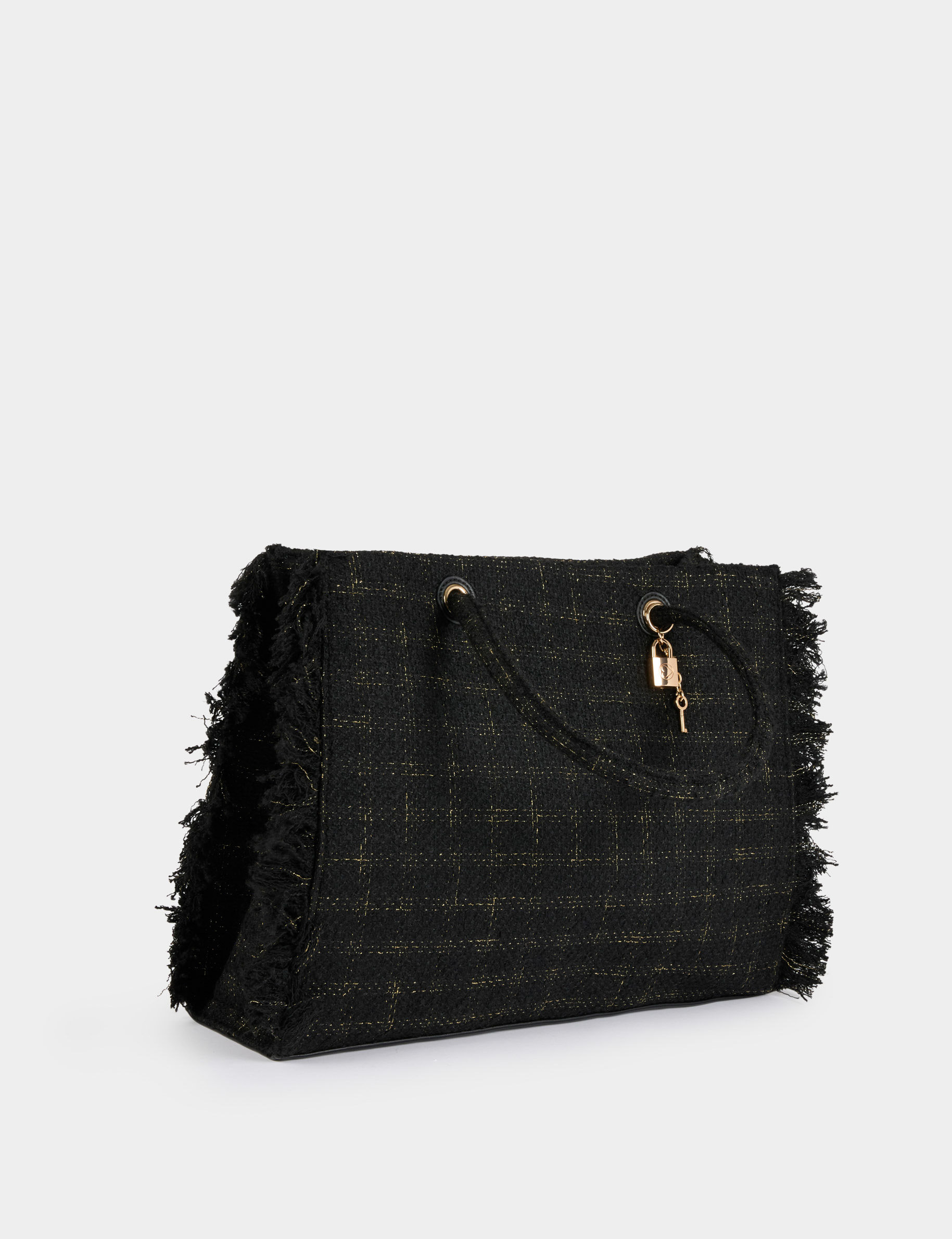 tweed shopper bag fringes black women Tweed shopper bag fringes black women