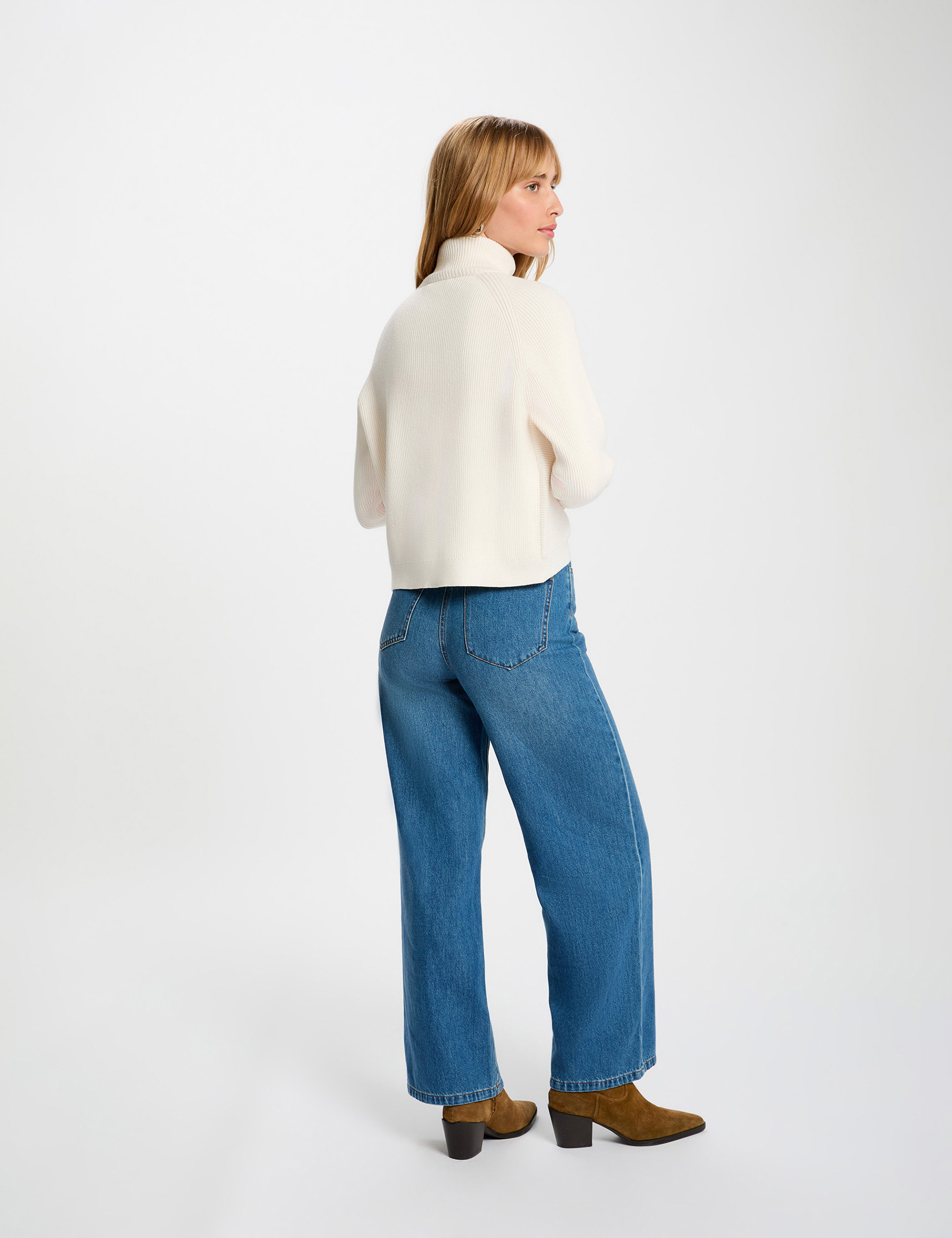 High-waisted wide-leg trousers stone wash denim women