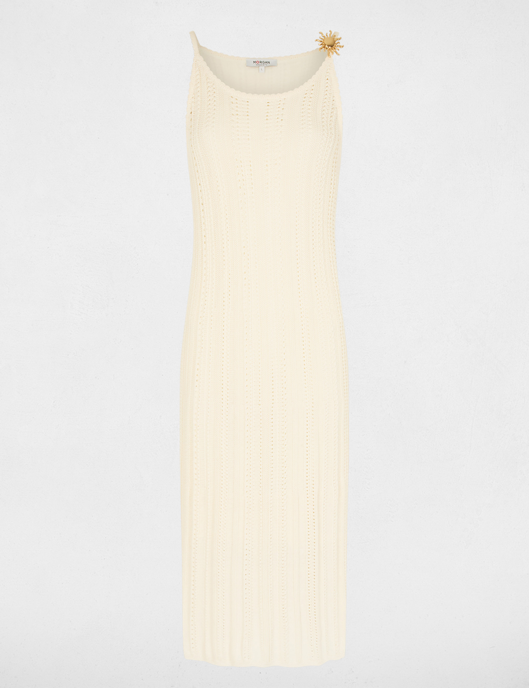 Embroidered knit dress ivory women
