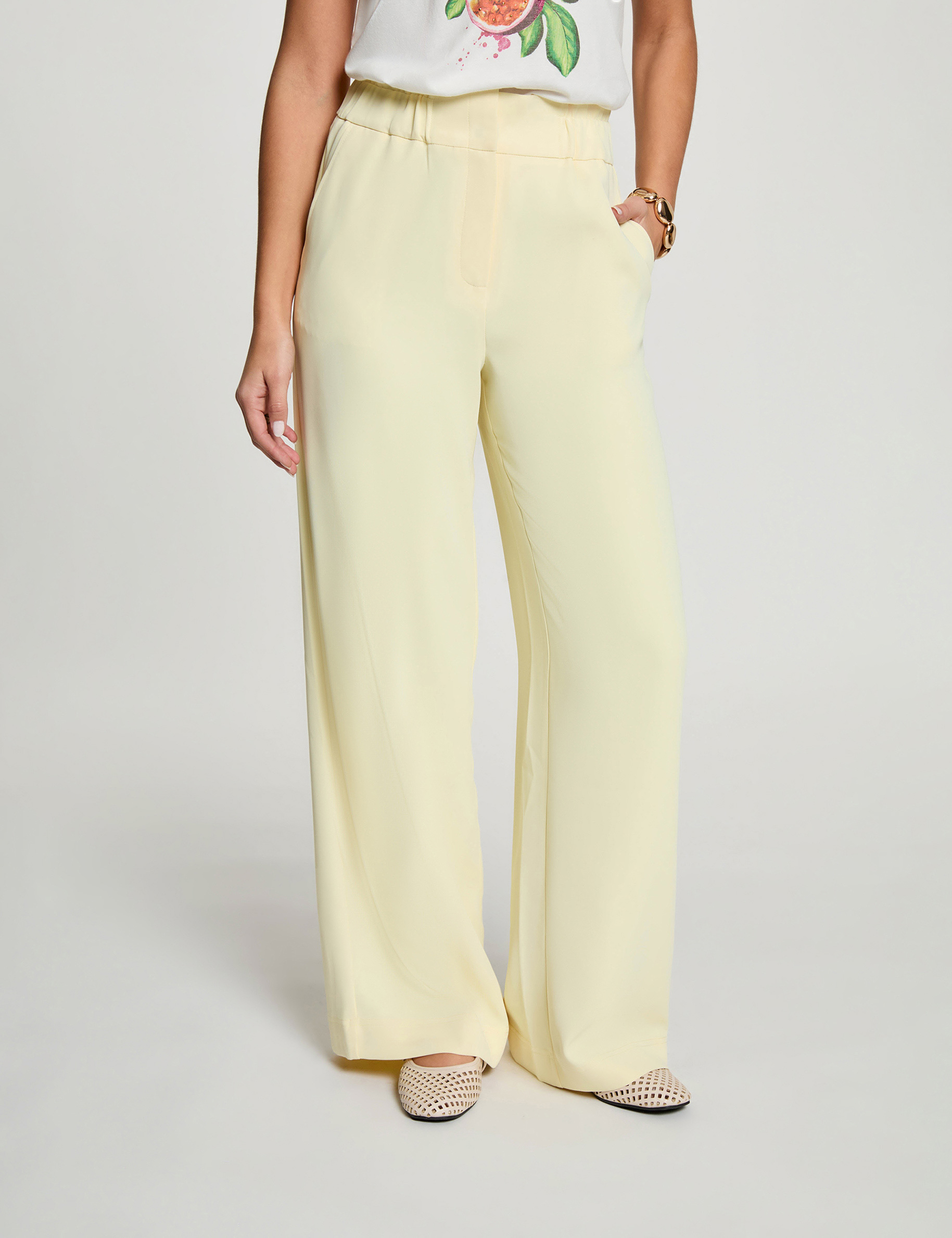 Wide leg trousers pastel yellow women
