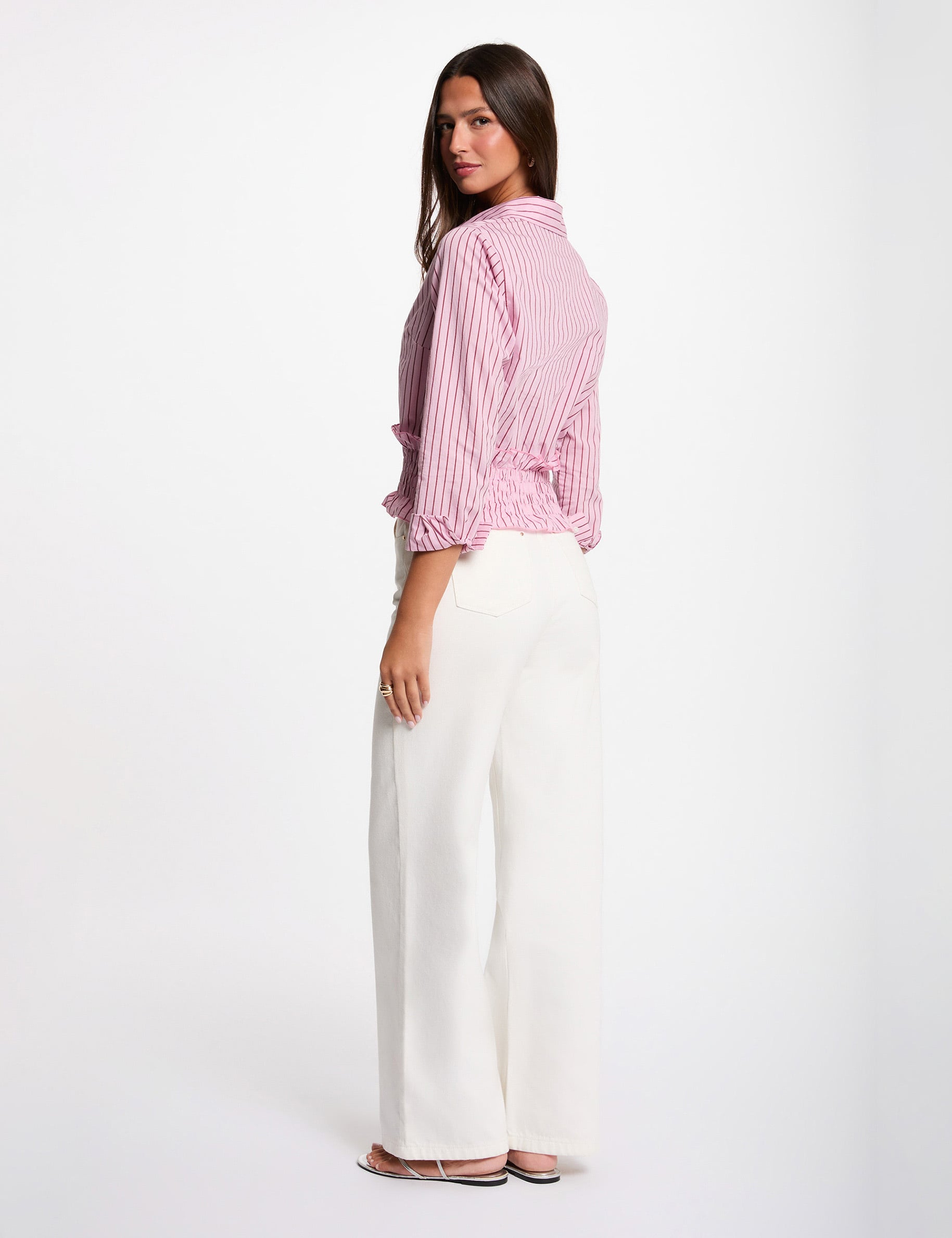 Striped shirt with a notched collar pink women