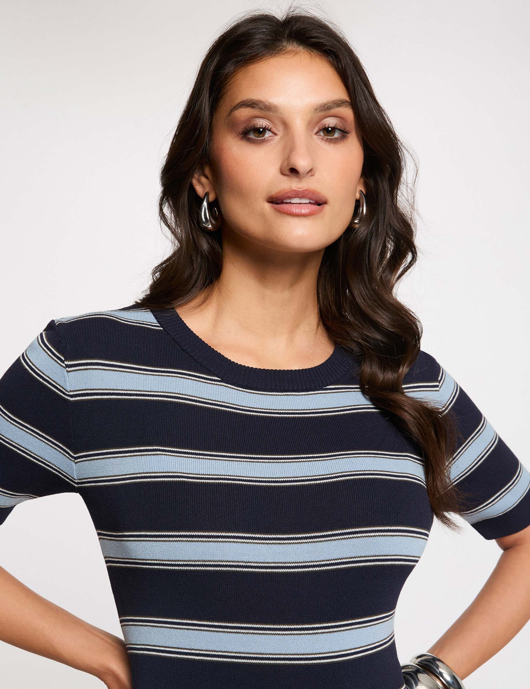 Fitted short-sleeve sweater navy blue women