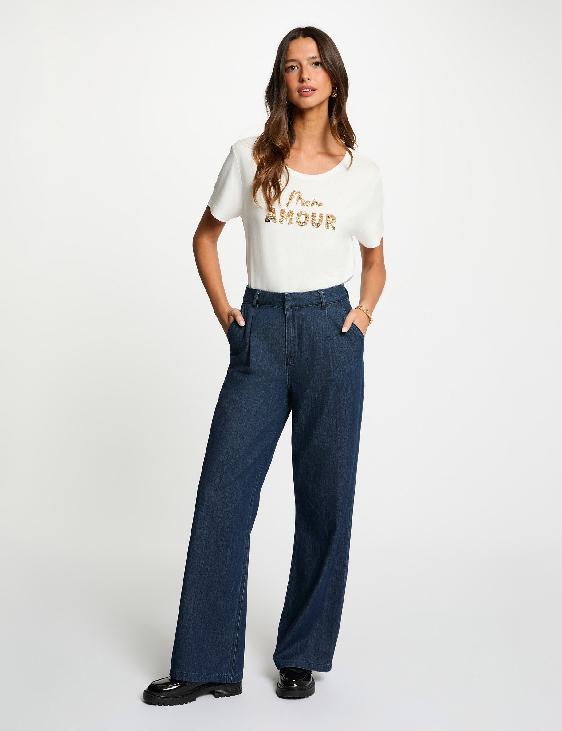 t shirt brode sequins blanc femme white women