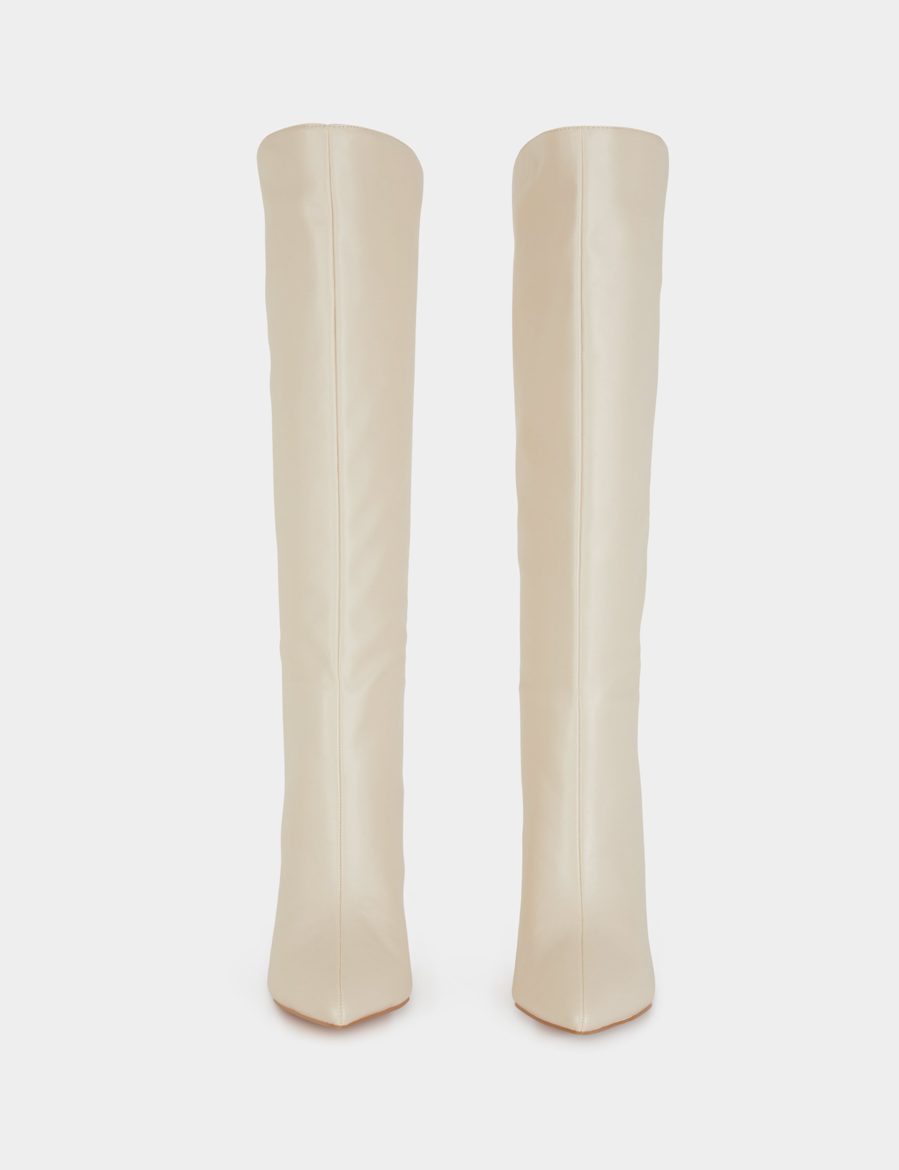 Bottes hautes à talons aiguilles ivoire femme