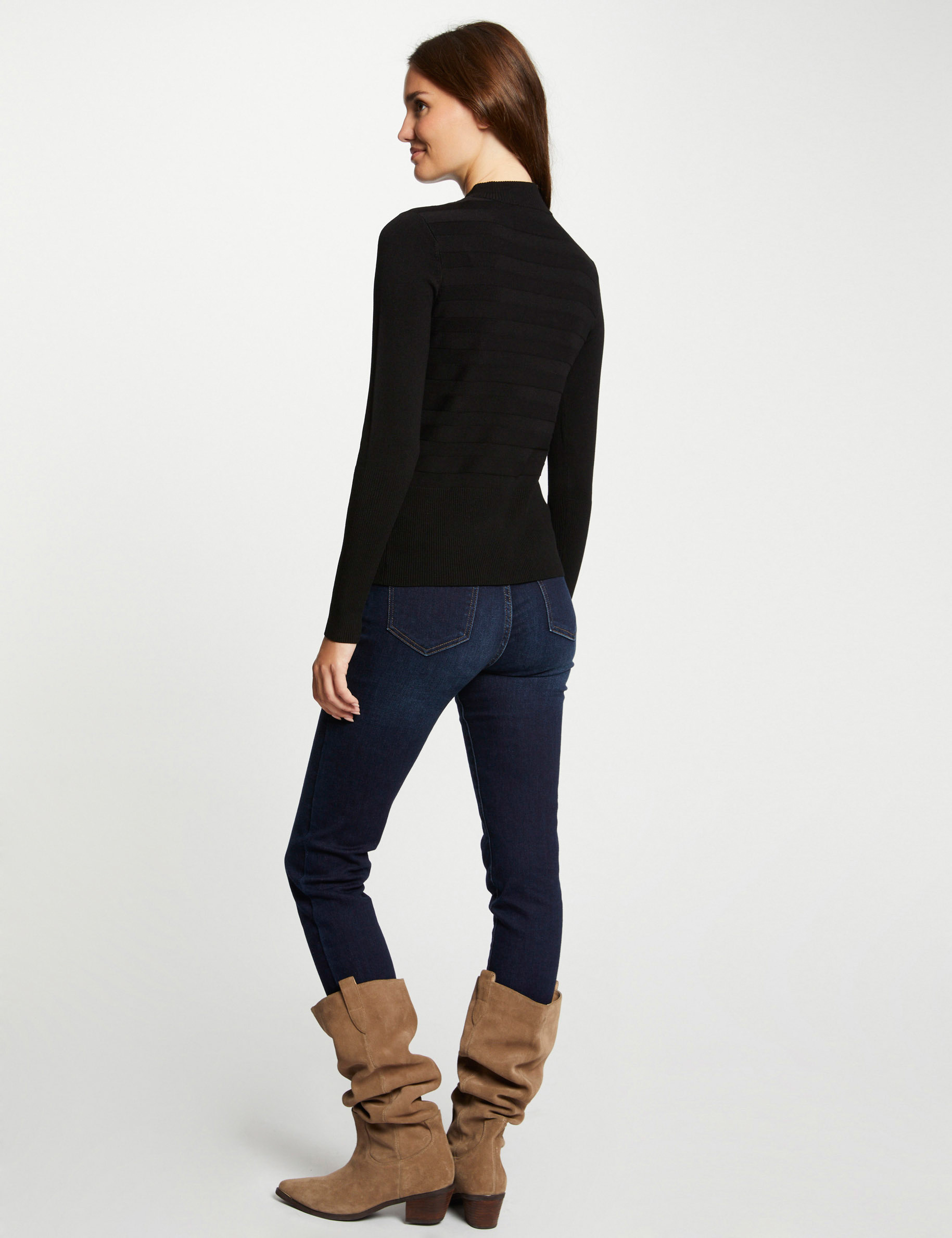 Long-sleeved zipped cardigan black ladies'