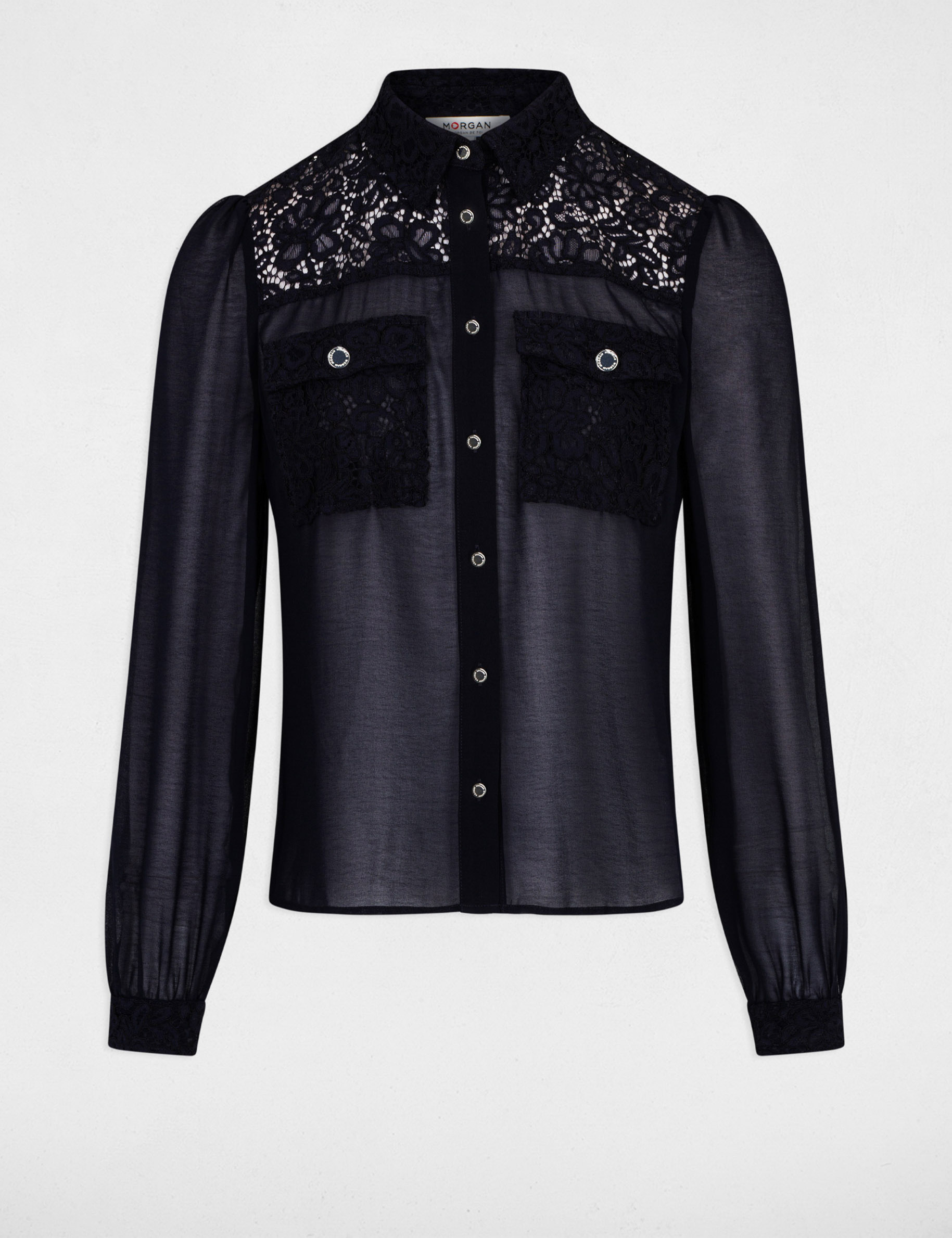 Long-sleeved shirt with lace navy ladies'