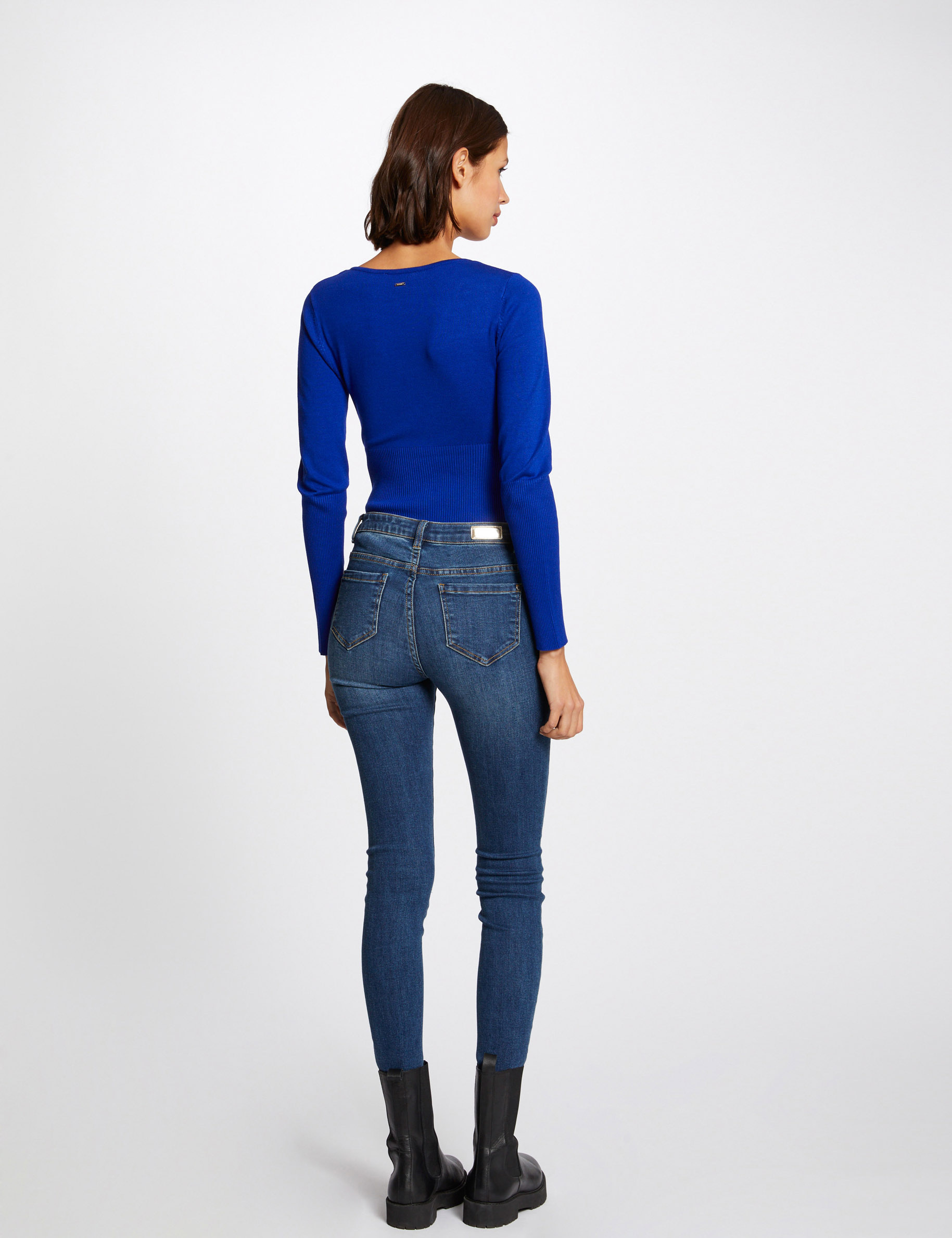 Long-sleeved jumper with zipped detail electric blue ladies'
