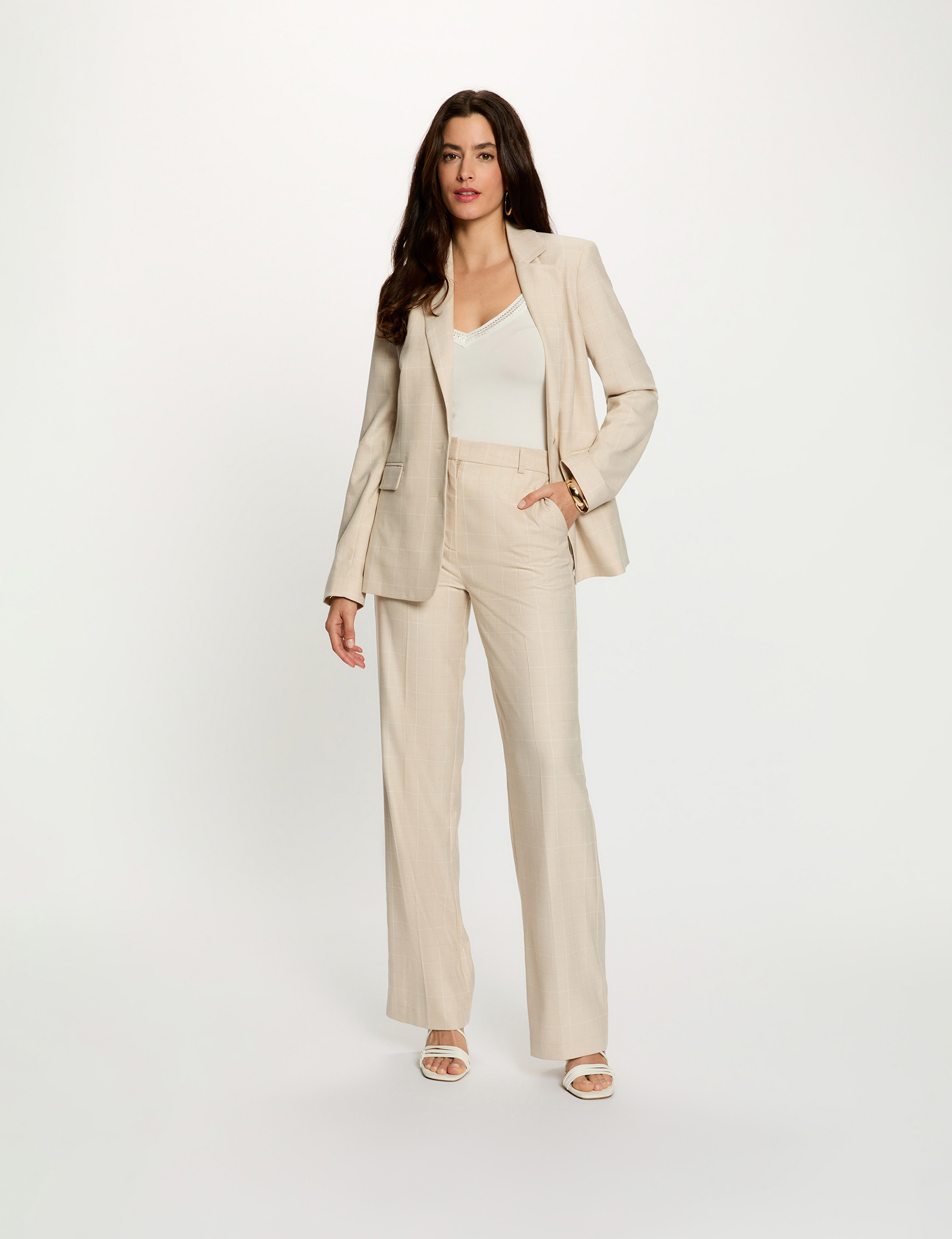 Tailored collar blazer beige women