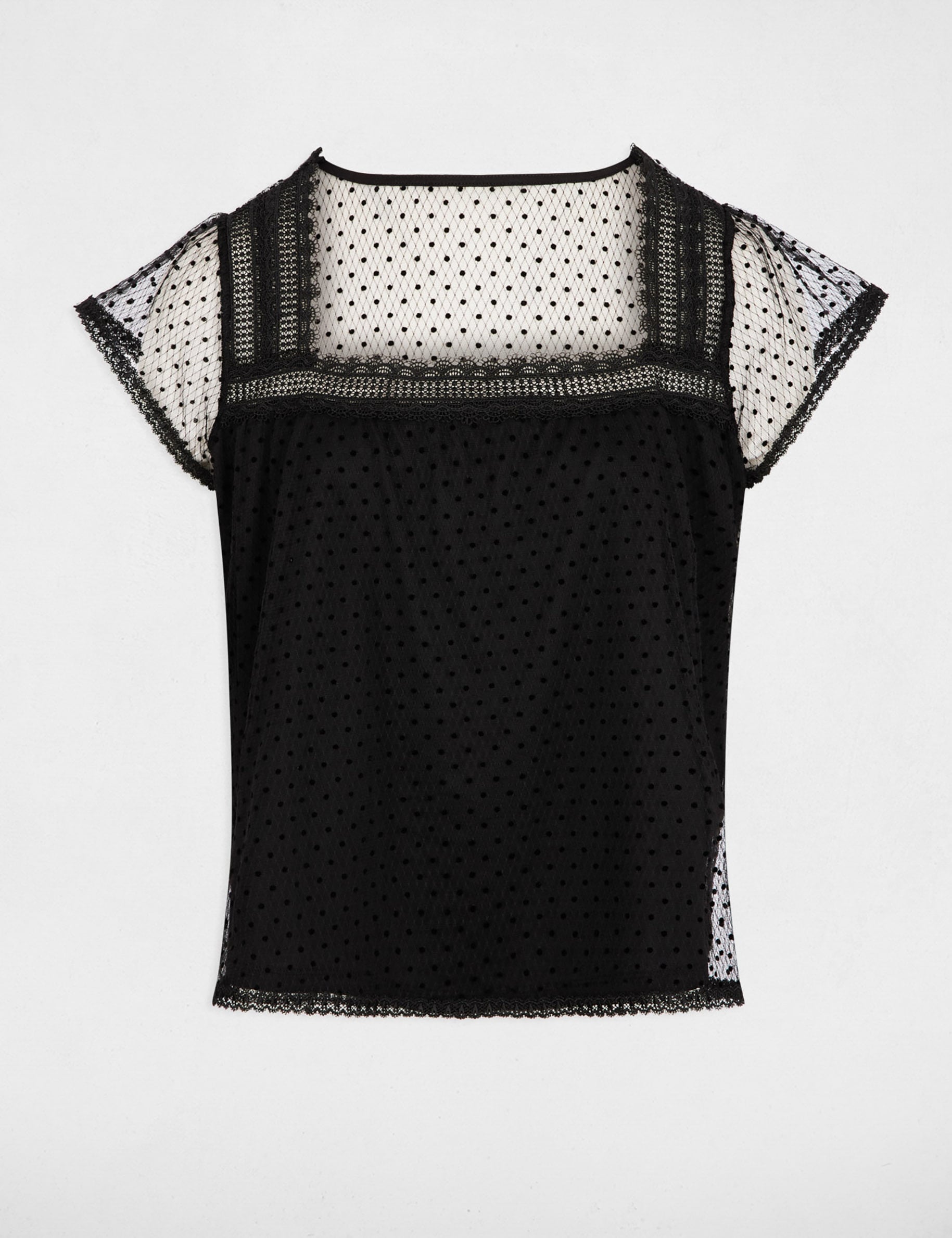 Lace t-shirt with square neckline black women