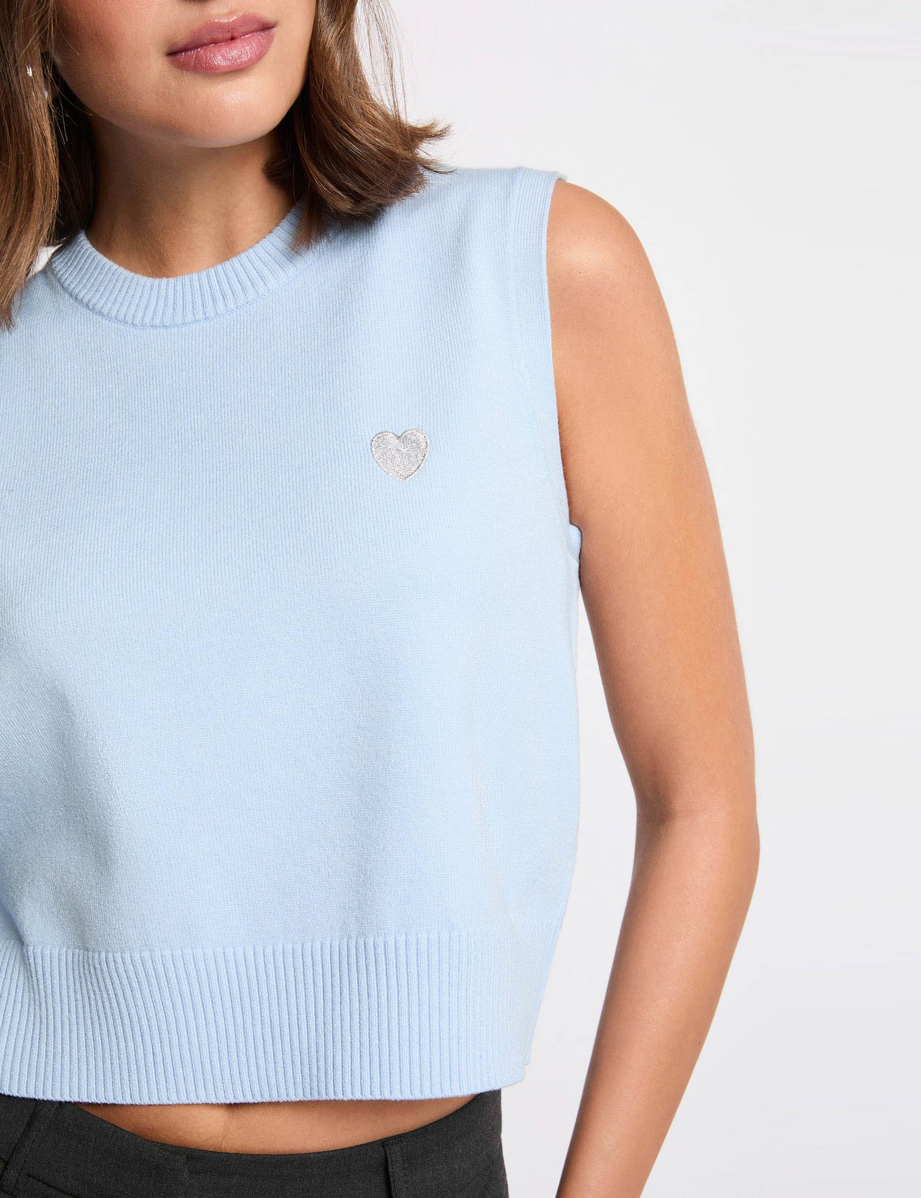 Sleeveless embroidered sweater sky blue women