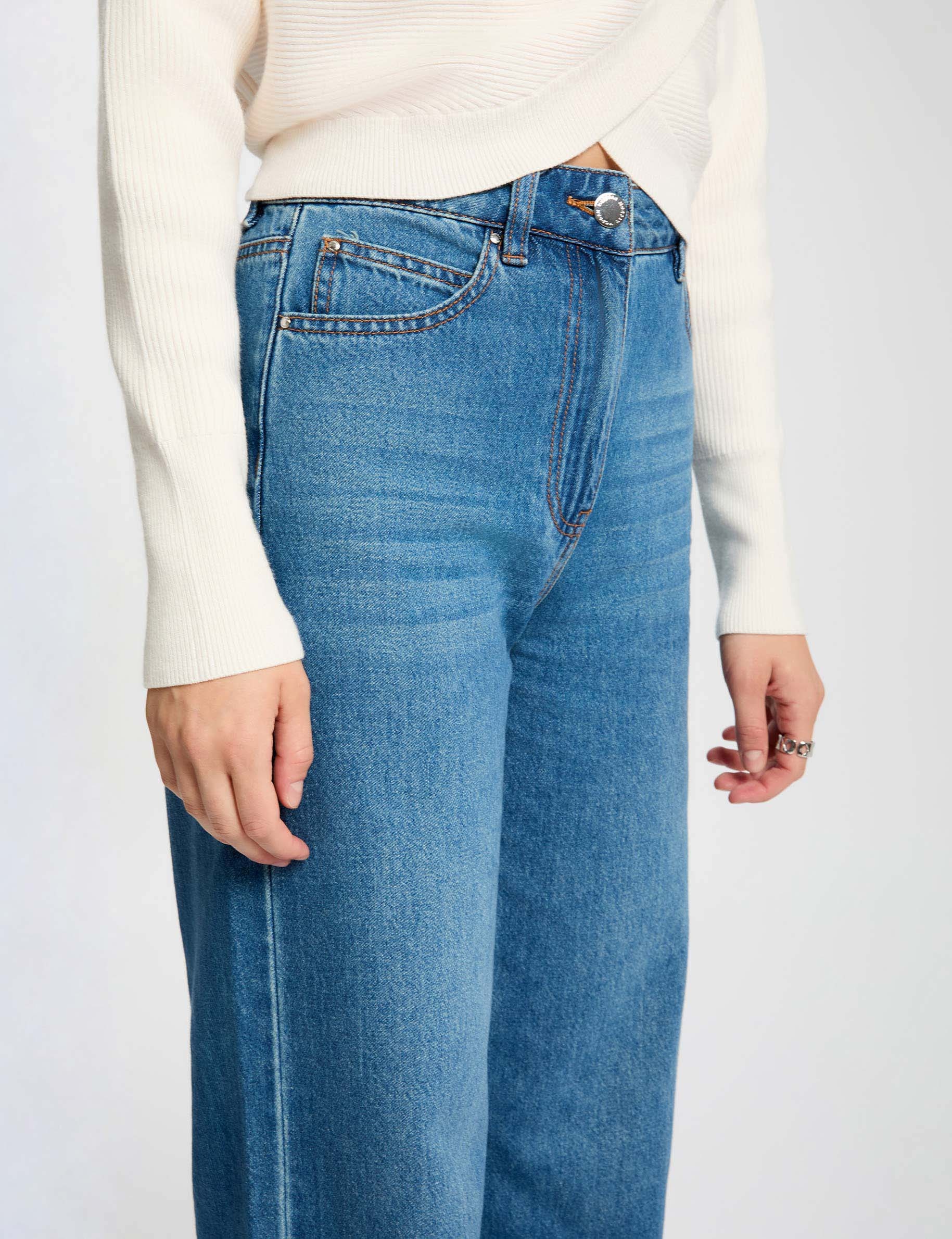 high waisted wide leg trousers stone wash denim women High-waisted wide-leg trousers stone wash denim women